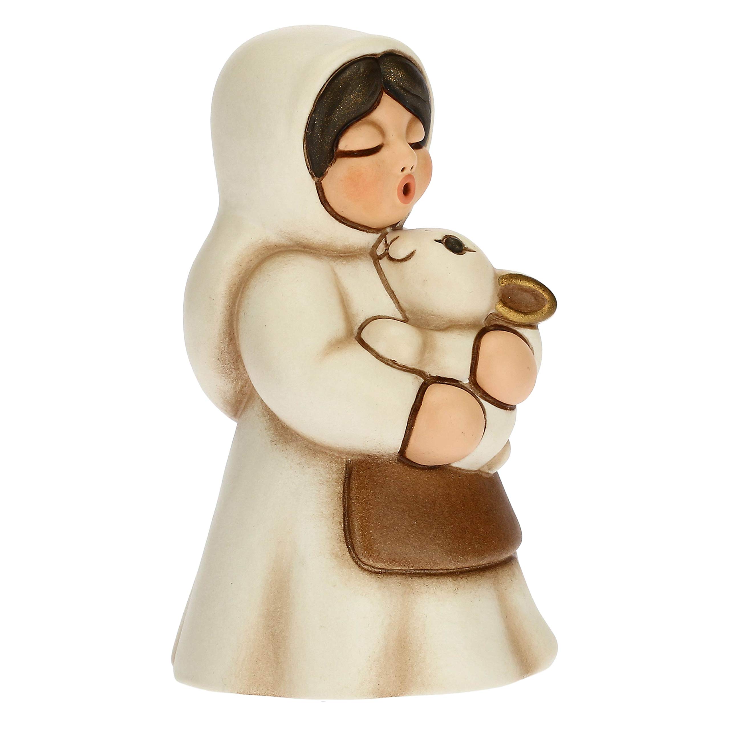 THUN - Statuina Presepe Donna con Coniglio - Decorazioni Natale Casa - Linea Presepe Classico, Variante Bianca - Ceramica - 5 x 5 x 8 h cm