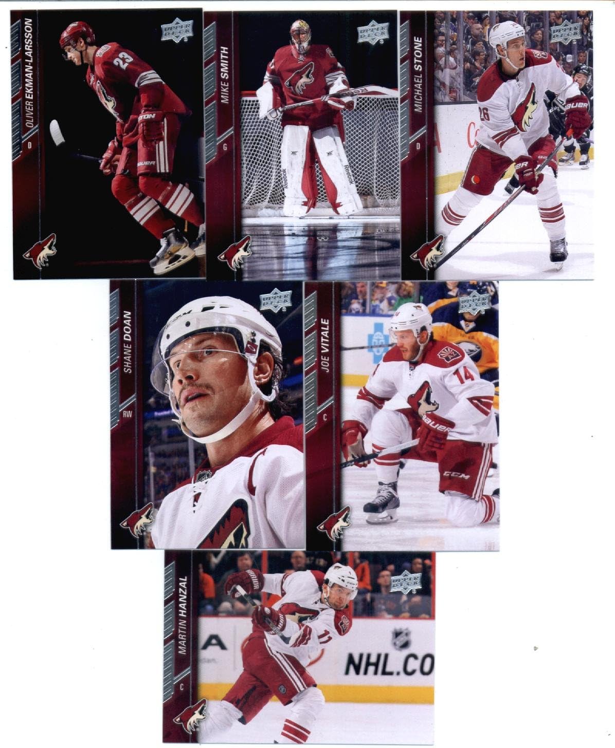 2015-16 Upper Deck Arizona Coyotes Team Set of 6 Cards: Martin Hanzal, Michael Stone, Mike Smith, Oliver Ekman-Larsson, Joe Vitale, Shane Doan Snap Case