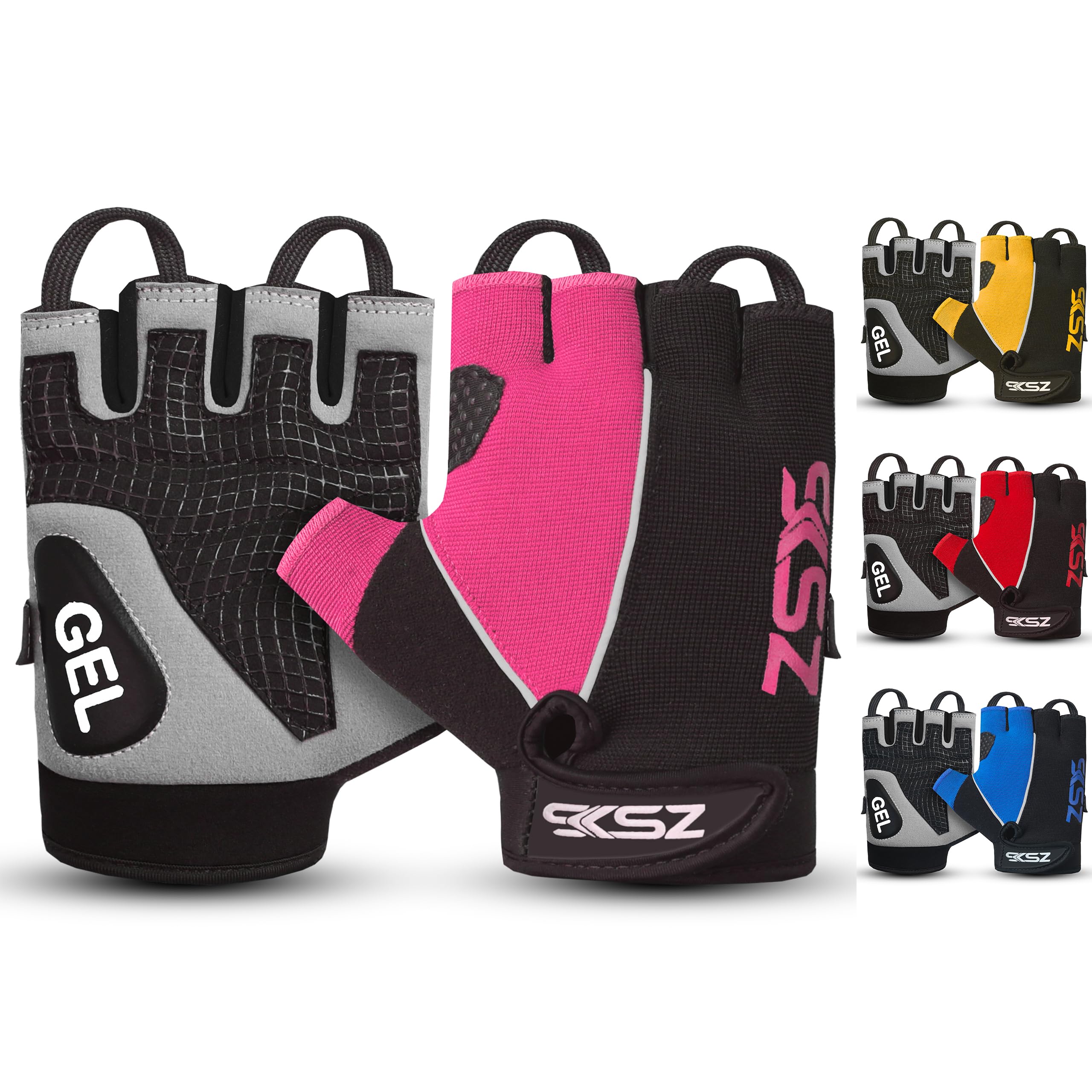 SKSZ LEATHER Gym Gloves, Grey,Pink