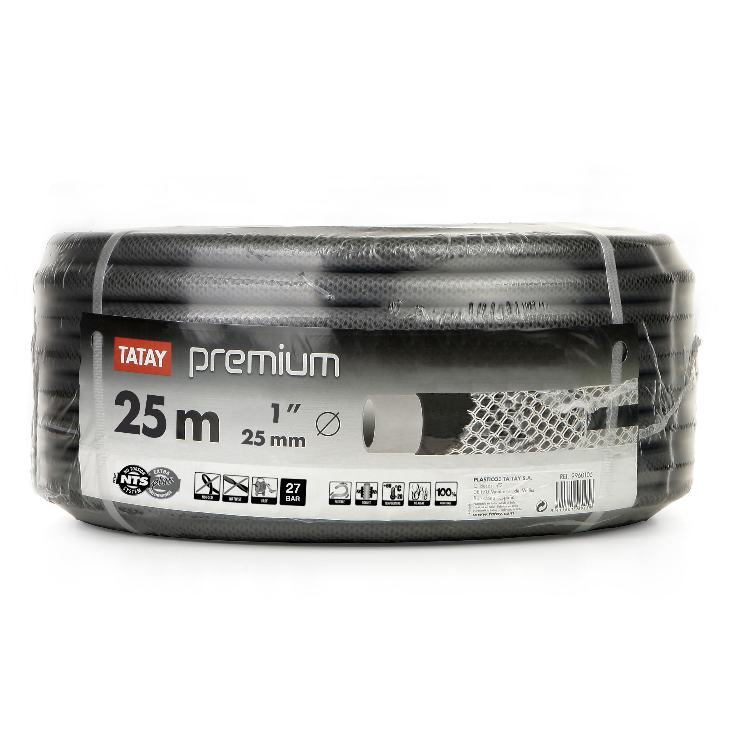 TATAY Tubo Acqua Giardino Premium | 25m Ø1" (25 mm) | Tubo Giardino Flessibile e Rinforzato | 39 Bar | Doppia Maglia + PVC | -20°C/+60°C | Garanzia Illimitata | Lunga Durata