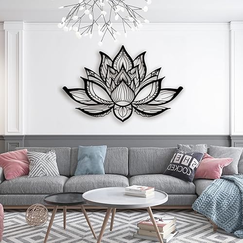 Miniatura 4 de Arte de pared de mandala y flor de loto, colgante de pared de metal, yoga y decoración del hogar (25.6 x 16.5 pulgadas)