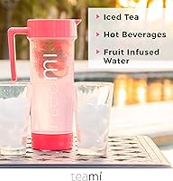 Vista 3 de Teami Jarra de té con tapa, jarra de colador infusor, perfecta para tés, jugos, limonada, fruta o sangría, 60 onzas (rosa)
