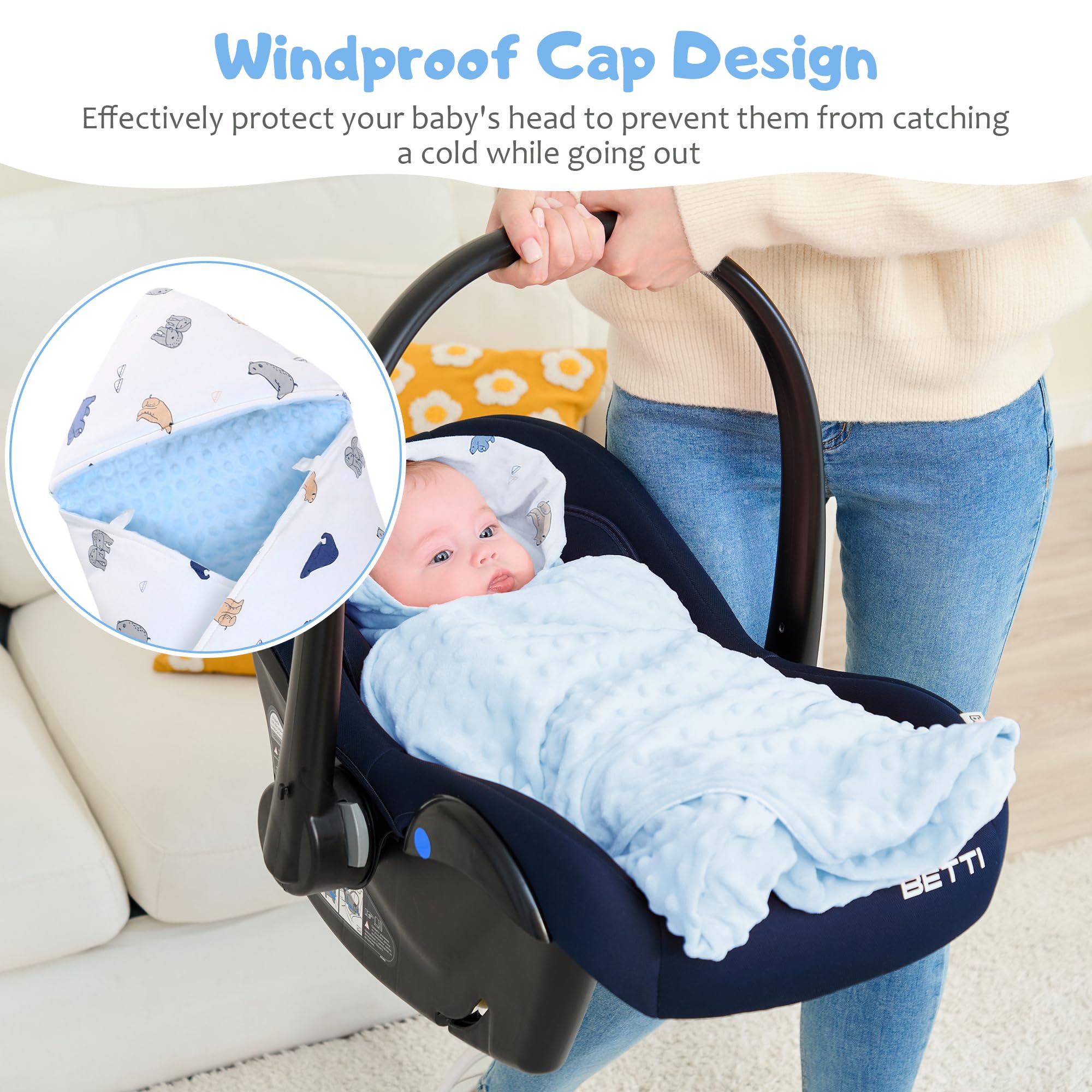 Baby Einschlagdecke 100% Baumwolle, Universal Einschlagdecke Babyschale 90 x 90cm, Herbst-Winter-Babydecke(Verspielter Bär)