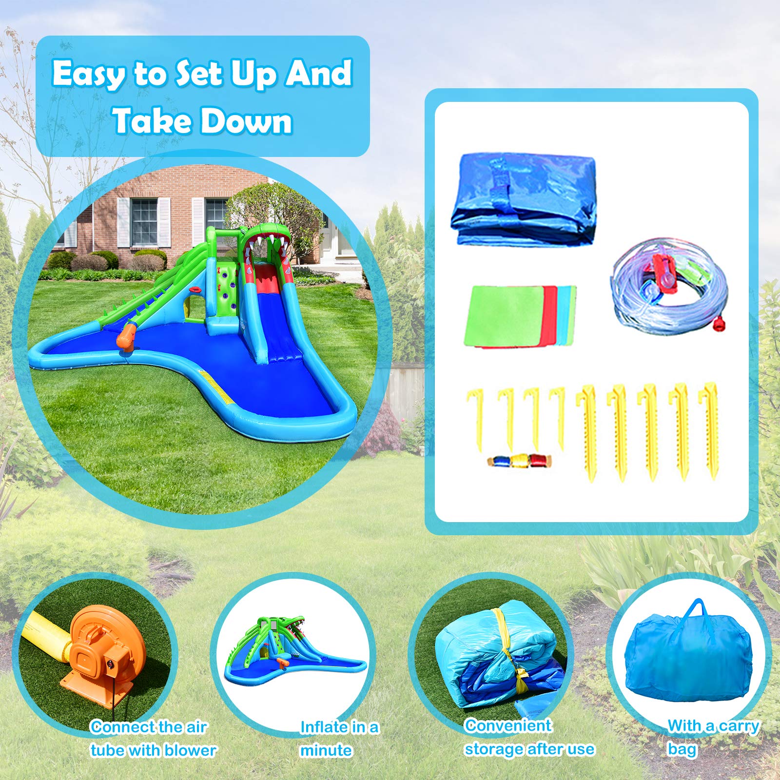 Buy Costzon Inflatable Water Slide, 7 in 1 Double Long Slide Giant