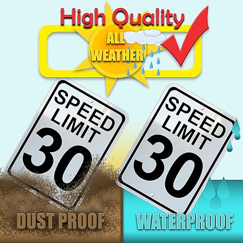 Miniatura 3 de Paquete de 2 señales de límite de velocidad, 30 señales, aluminio libre de óxido, impermeable, fácil de montar. Alienta a los vehículos a reducir la