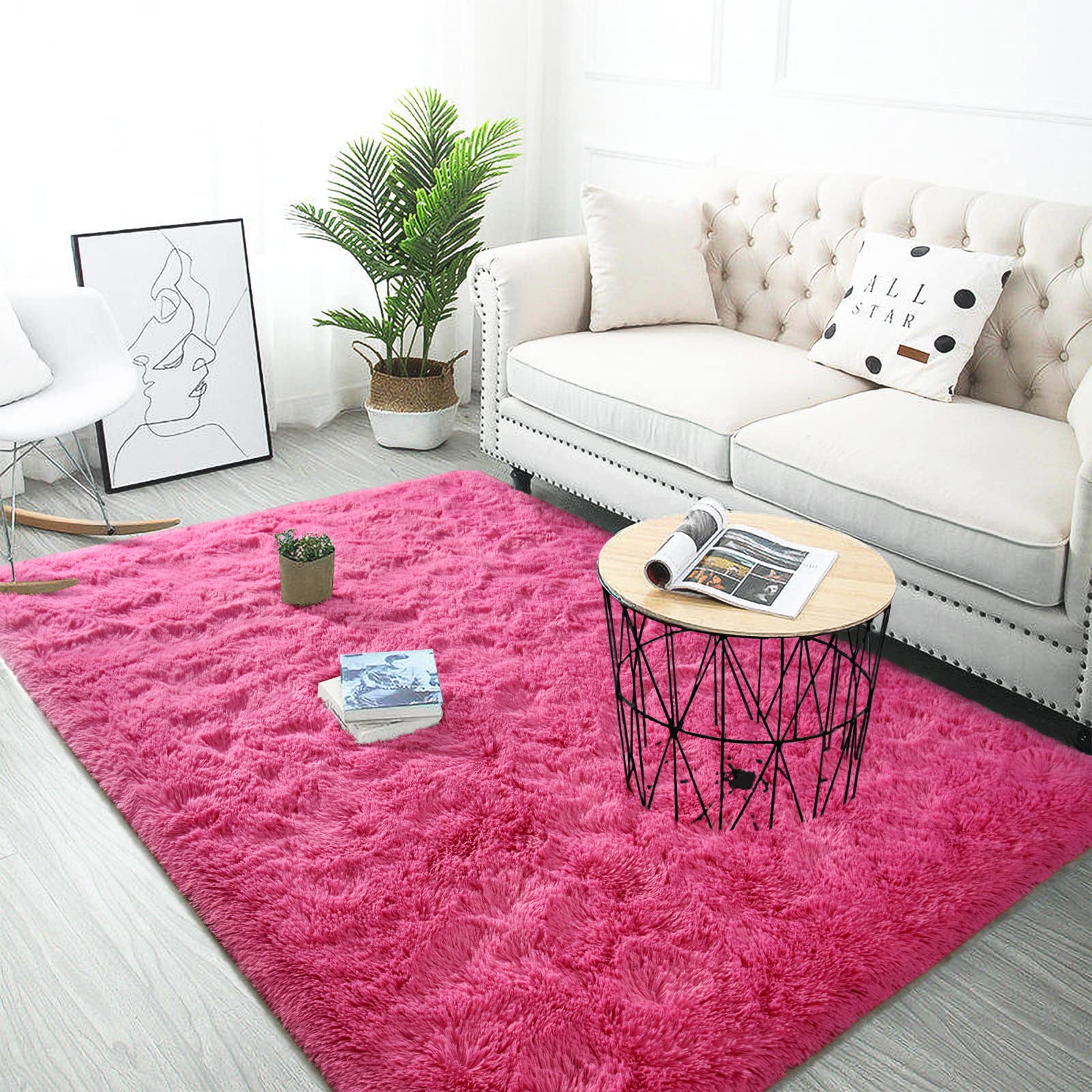 LOCHAS Ultra Soft Indoor Modern Area Rugs Fluffy Living Room Carpets for Children Bedroom Home Decor Nursery Rug 6x9 Feet, Hot Pink