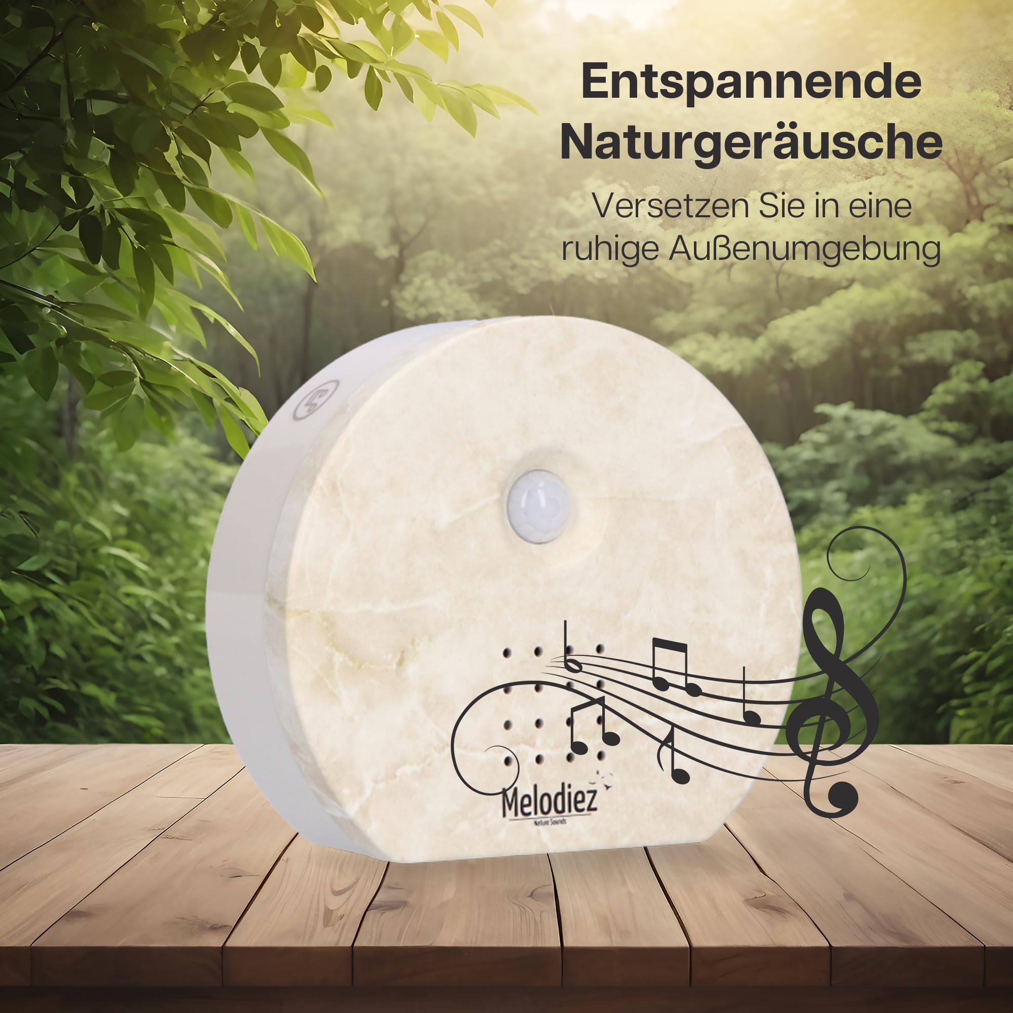 Melodiez Vogelgeräusche Hütte mit Sensor - Box Inkl. Batterien und 4 natürlichen Vogel, Ozean und Dschungel Geräusche - Vogelhaus mit Sound - Haus oder WC (Naturstein, Kompaktes Design)