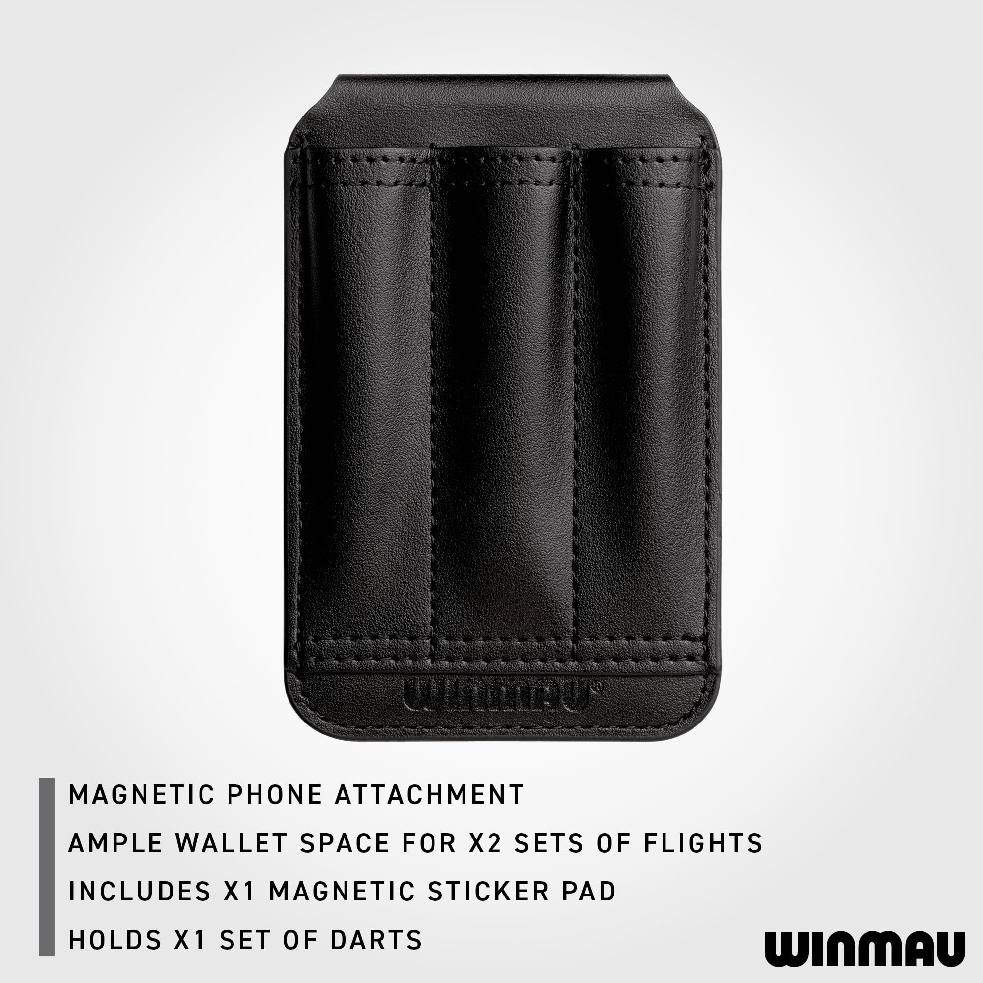 WINMAU Mag Dart Wallet - Supporto magnetico per freccette, con supporto per cellulare, supporto compatto per 1 set di freccette e 2 set di volette, disponibile in nero, accessorio ideale - 3