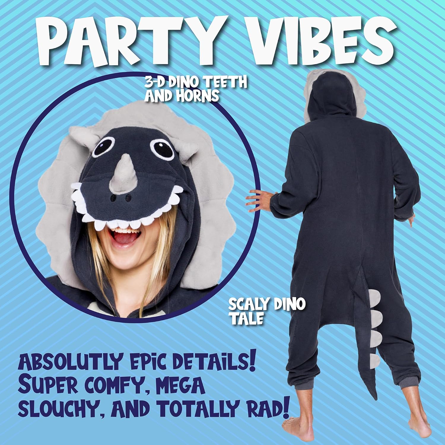 Funziez! Adult Onesie Halloween Costume Animal Dinosaur Shark Unisex Plush One Piece Cosplay Suit for Adults, Men and Women - Image 2