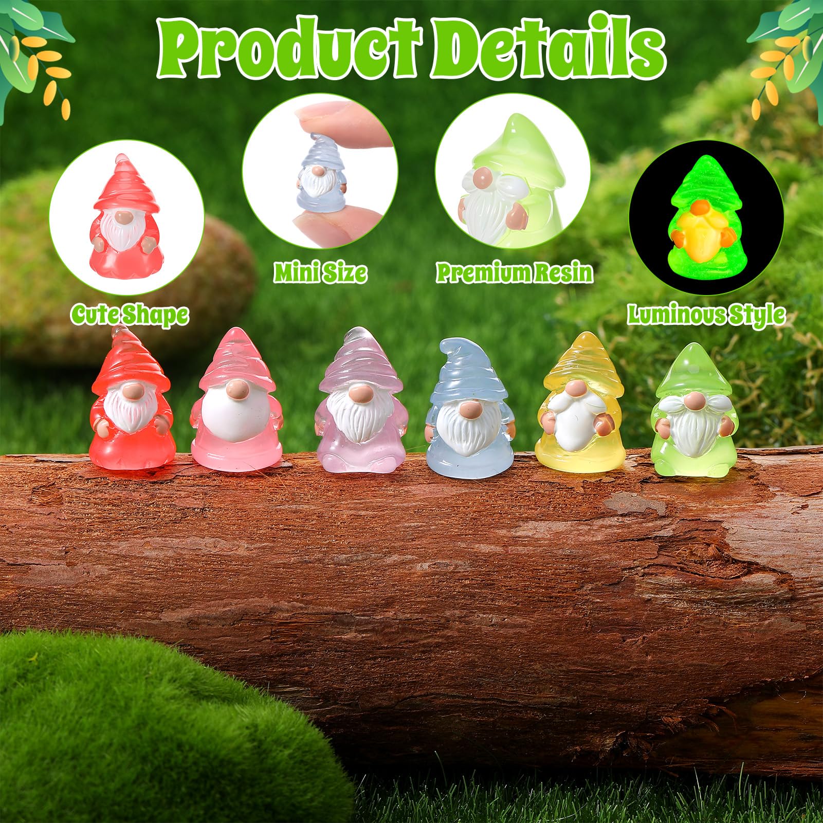 GSrenyu 30 Pcs Mini Gnomes Figurines Luminous Resin Gnomes 6 Colors Mini Resin Figures Garden Gnome Miniature Figurines for Garden Landscape Dollhouse Patio Yard Lawn Potted Decor - Image 3