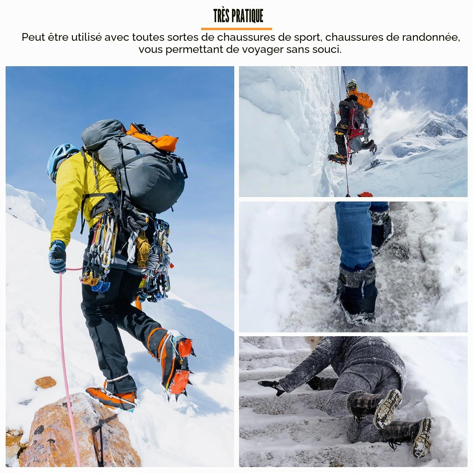Crampons d'escalade de Glace, Sports de Plein air Portables 10 Crampons de Neige dentés Pince à Glace antidérapante