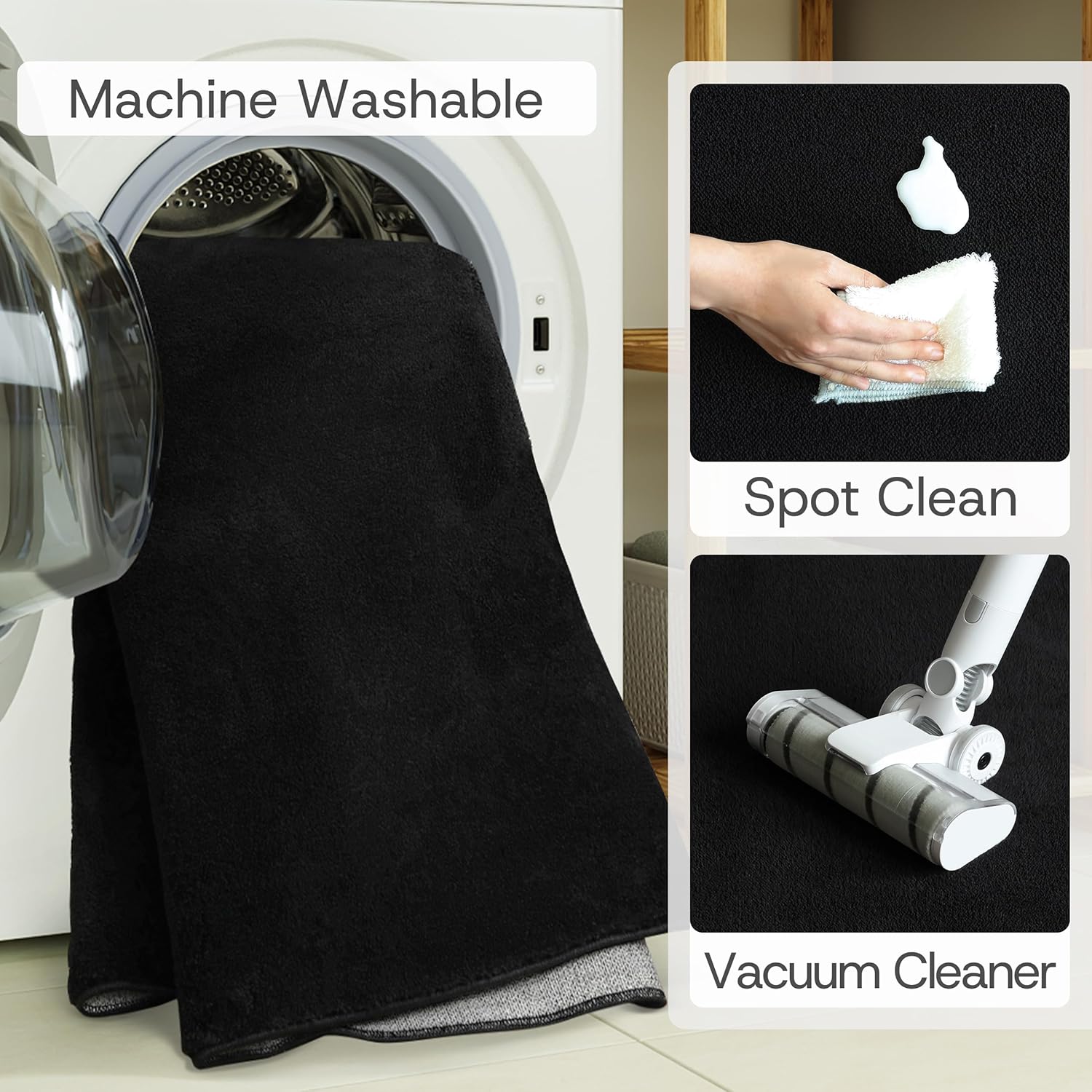 Solid Washable Area Rug - 8x10 Medium Pile Faux Cashmere Carpet for Living Room Bedroom, Black - Image 6