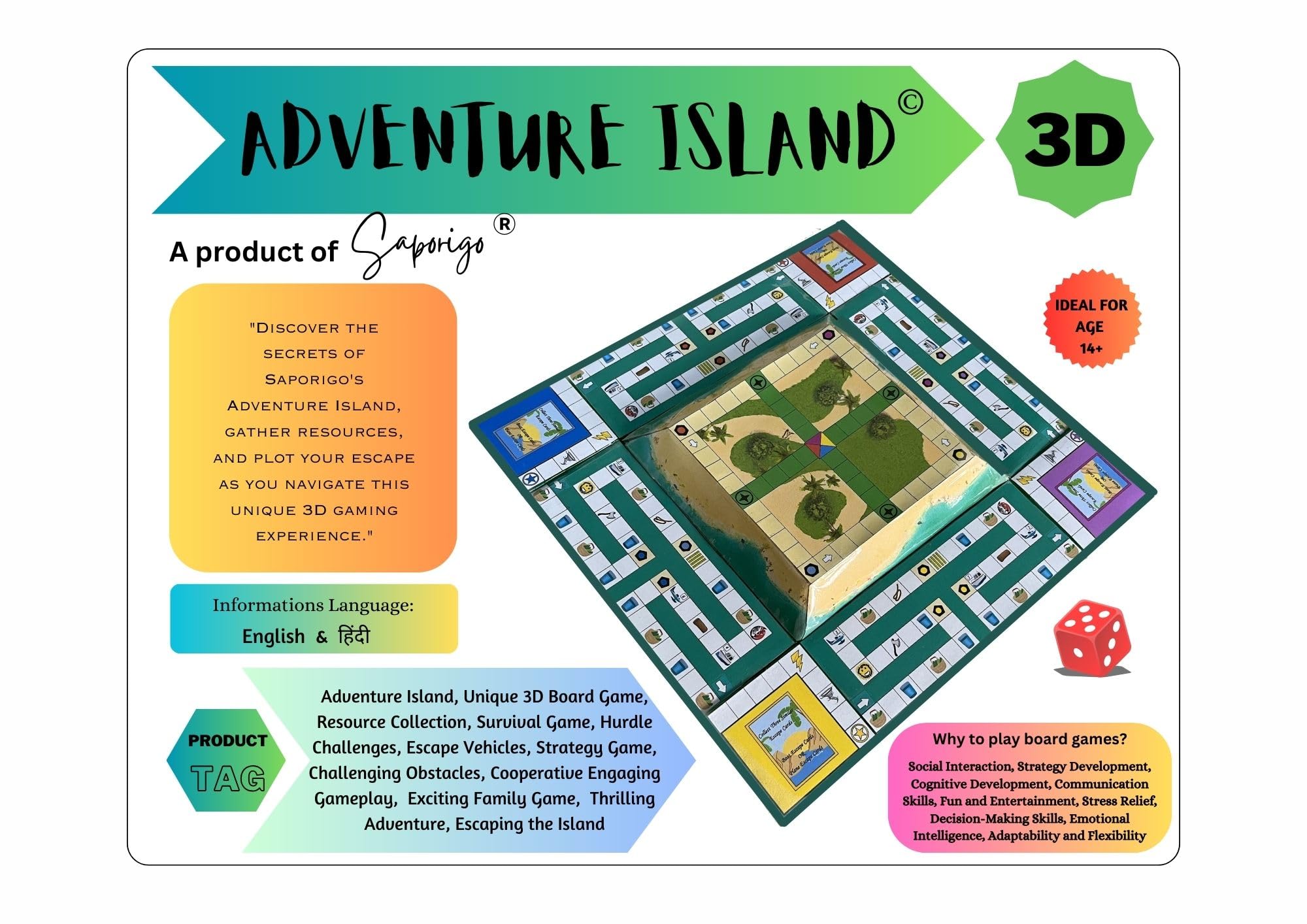 Adventure Island | Handmade 3D Survival & Escape Board Game | Strategy, Craft & Resource Management | Family Game Night Fun | 2-4 Players | Thrilling 30-40 Min Gameplay | Best Gift for Adventurers
