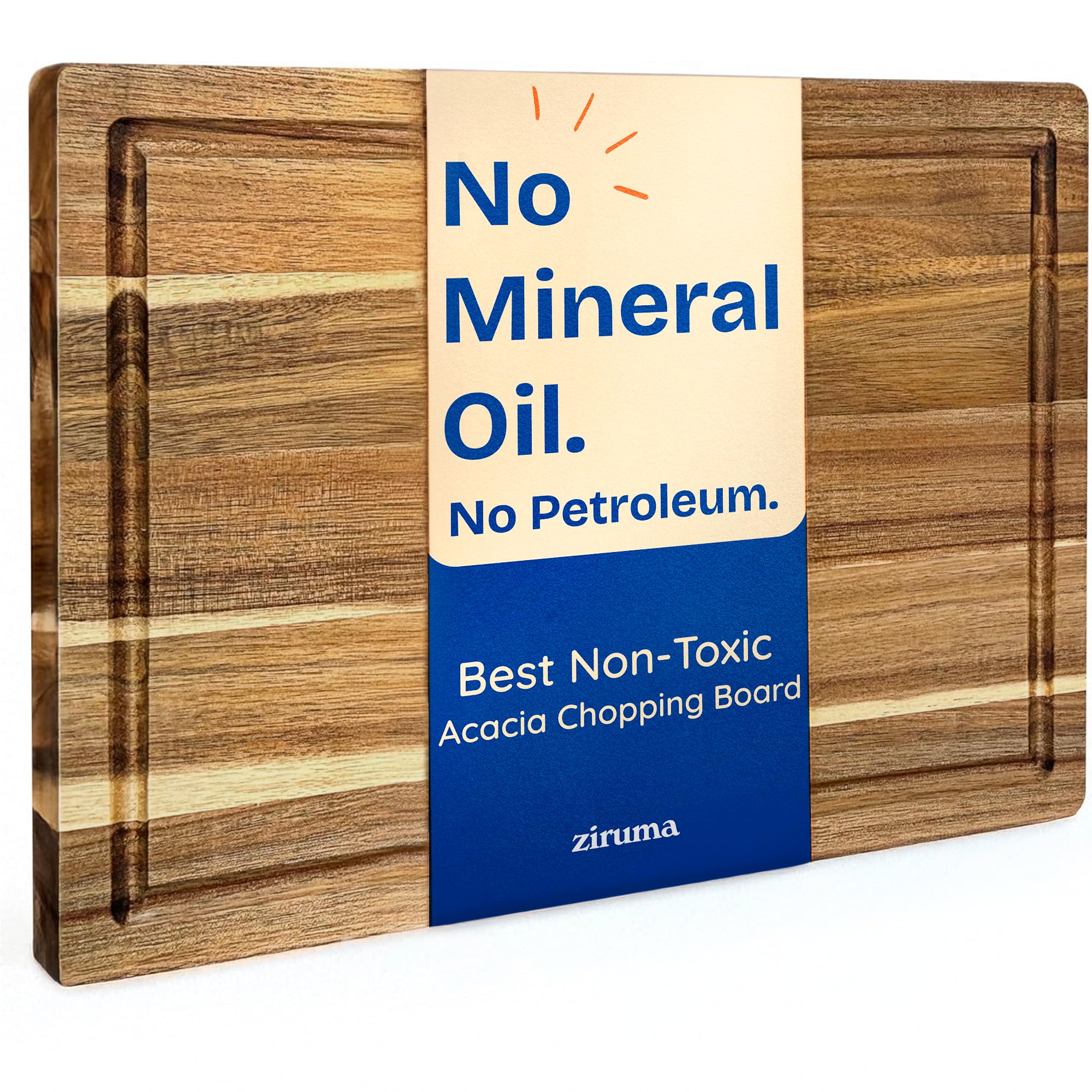 Ziruma Wooden Chopping Board – Finished with Beeswax, Flaxseed & Lemon Oil – No Mineral Oil or PFAS – FSC-Certified Acacia – 40 x 28 x 2.5 cm Thick
