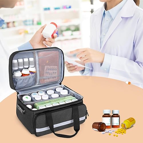 Miniatura 8 de CURMIO Organizador de botellas de píldoras, caja de bloqueo de medicamentos para organizador de píldoras y suministros médicos, gris (diseño