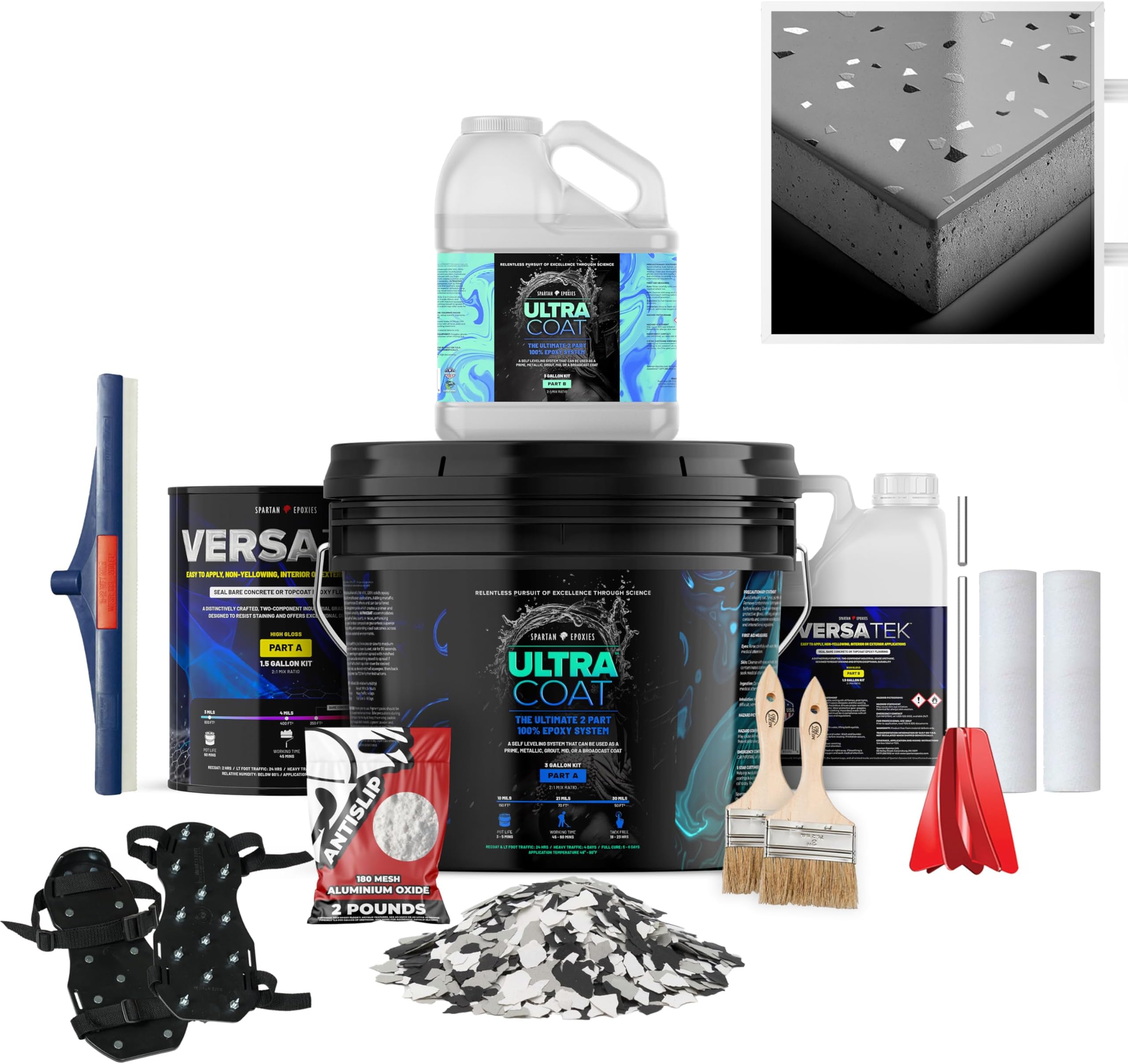 Epoxy Floor Kit for Concrete - USA Made - 2X Thicker, Industrial Grade, Residential & Commercial. 300-400 sq ft or 600 sq ft Kits. Many Styles (Medium Gray with Domino Flake, 300-400 ft²)