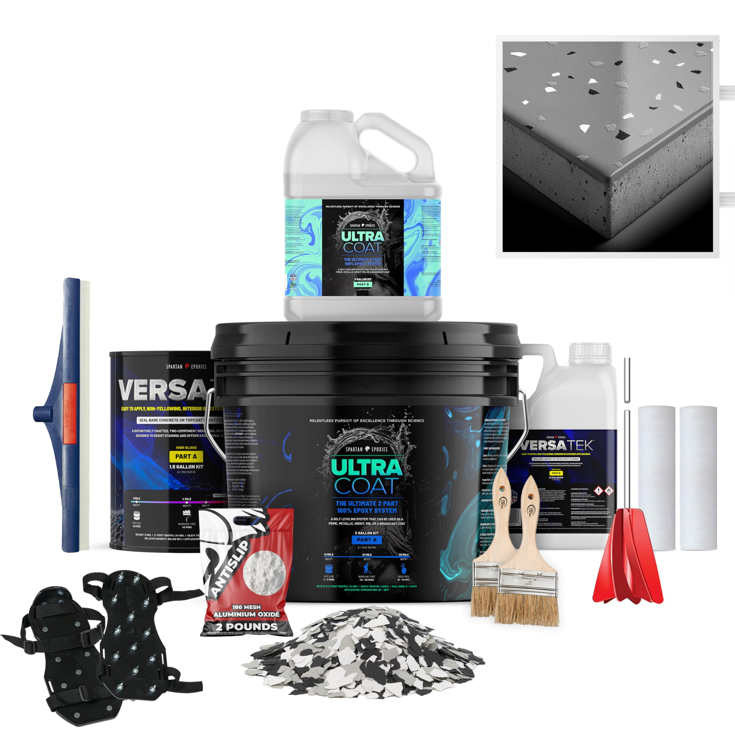 Epoxy Floor Kit for Concrete - USA Made - 2X Thicker, Industrial Grade, Residential & Commercial. 300-400 sq ft or 600 sq ft Kits. Many Styles (Medium Gray with Domino Flake, 300-400 ft²)