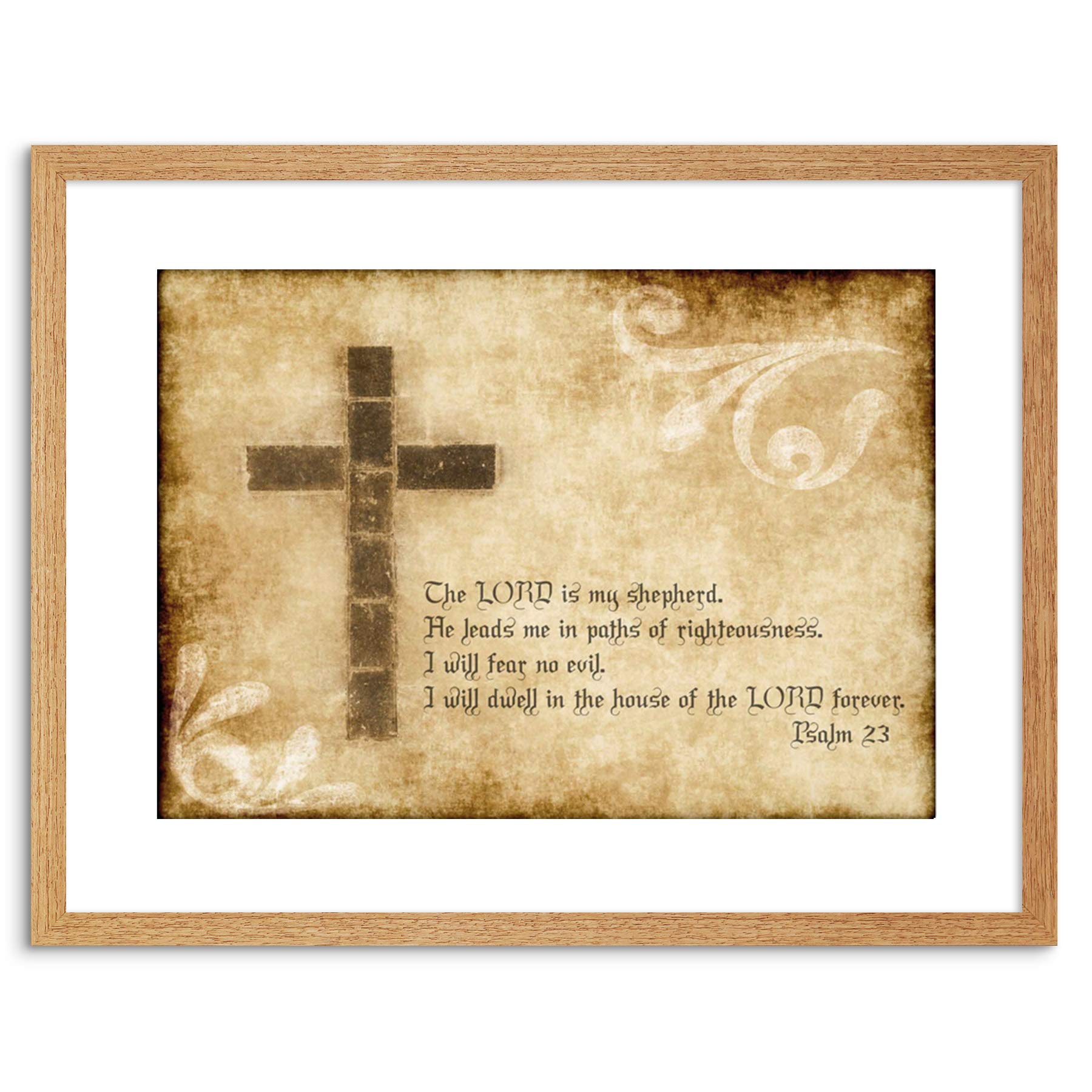 Wee Blue Coo Quote Psalm 23 Lord Shepherd Cross Christian Religion Framed Wall Art Print