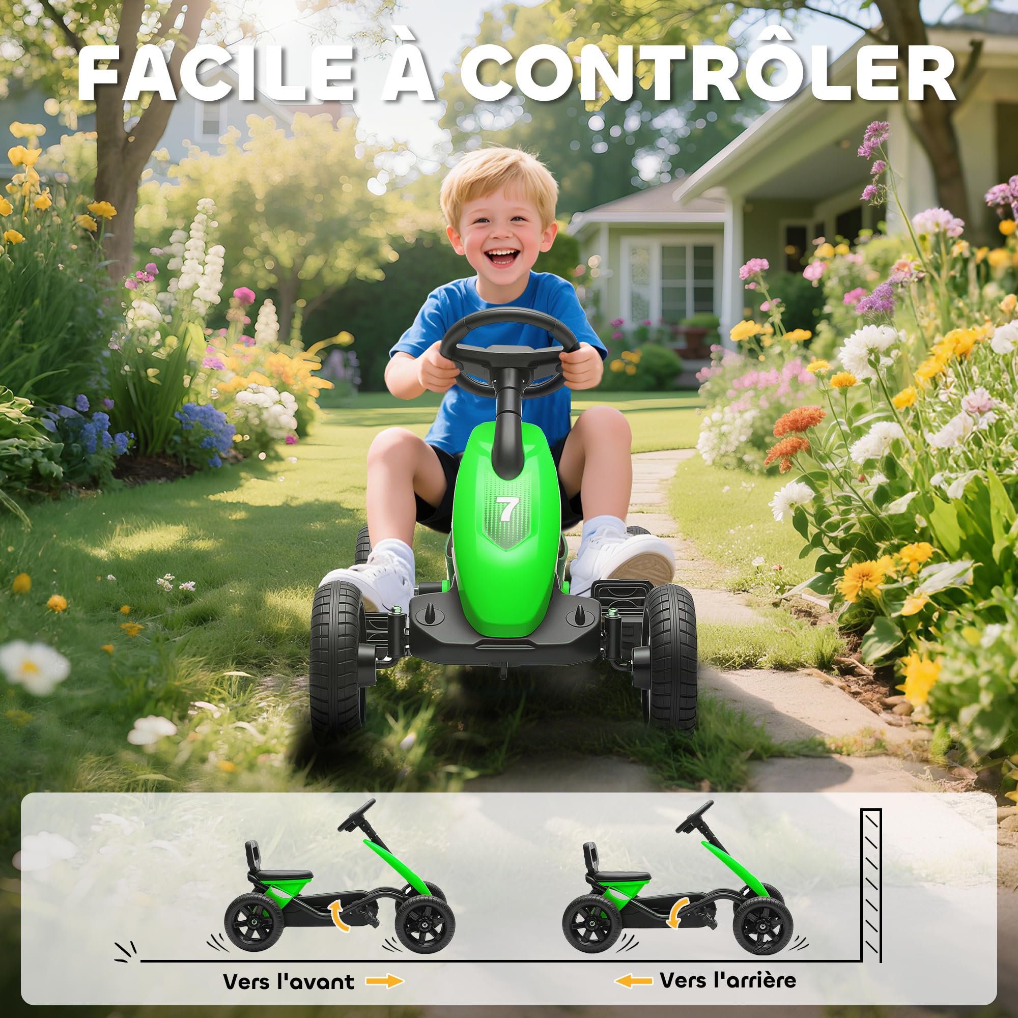 AIYAPLAY Kart a pedales para niños, go-Kart para niños con ruedas de EVA silenciosas, avanzar y retroceder, coche a pedales para niños de 2 a 5 años, color verde