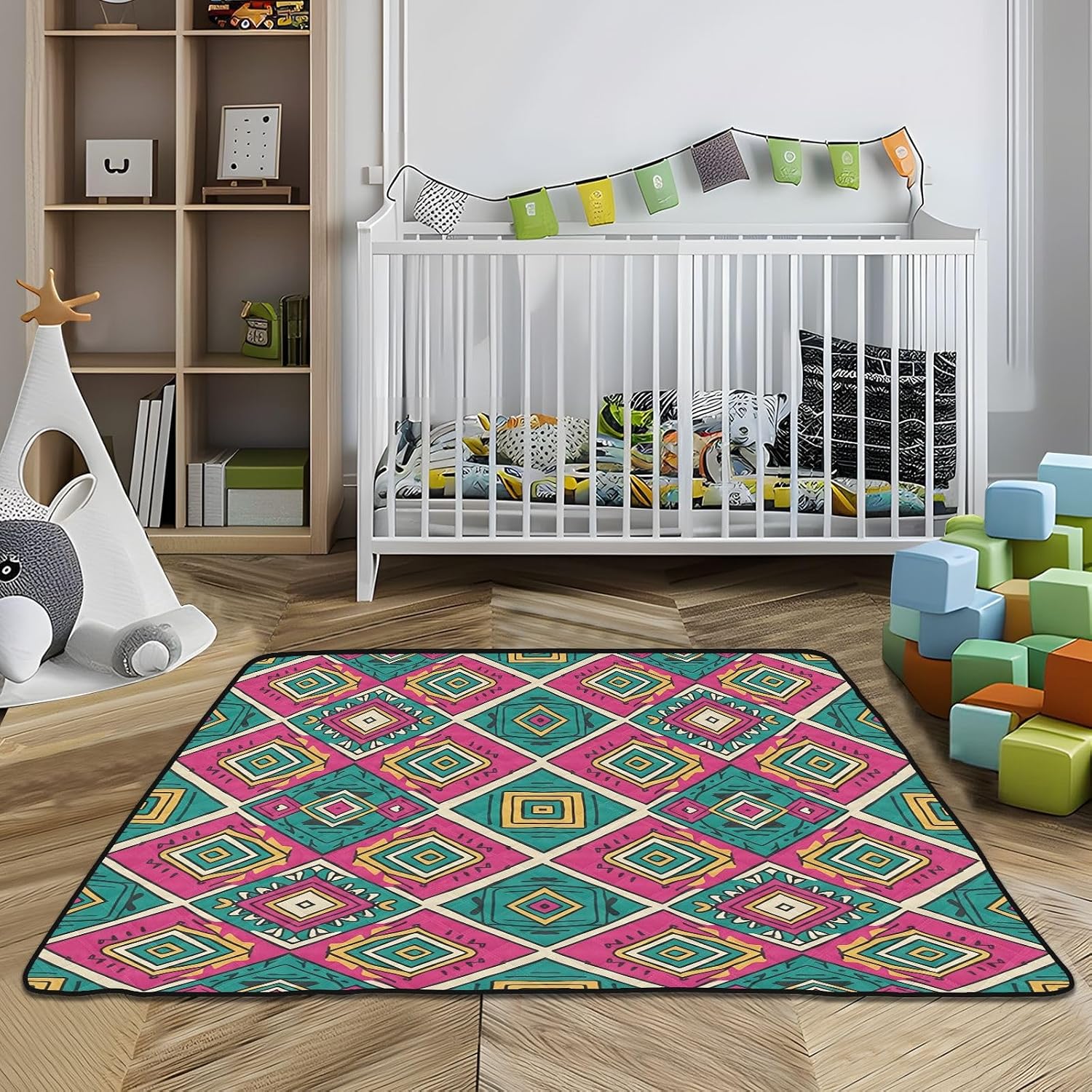 Native American Indian Tribal Pattern Baby Play Mat,Portable Foldable Crawling Mat Thicken Soft Non-Slip Waterproof Washable Baby Mat 50 x 50 Inch