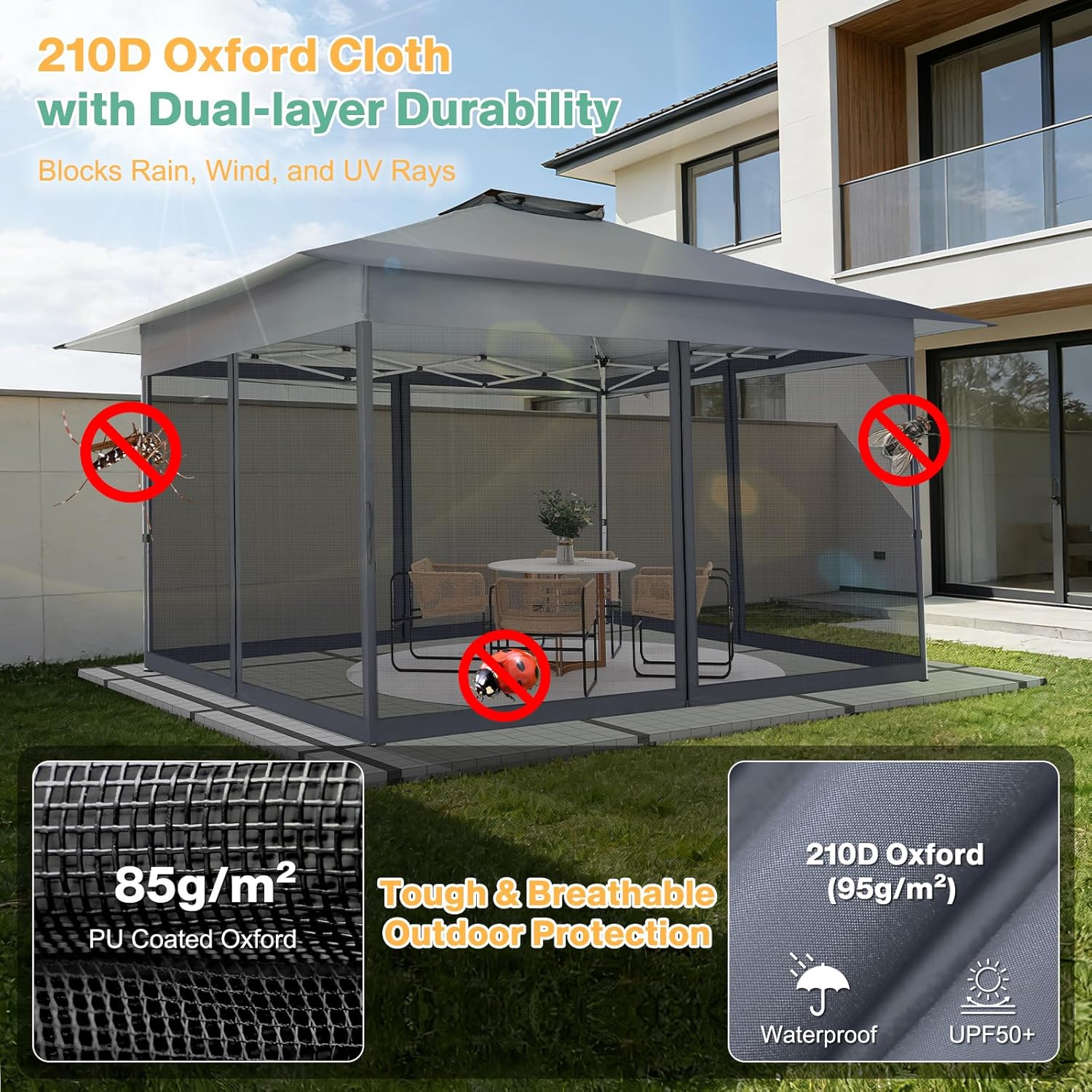 C0BIZI Gazebo 10x15 Pop up Canopy,Gazebos on Clearance-Canopy Tent with Mosquito Netting for Lawn,Garden,Backyard & Patio-Outdoor Tent-Water Resistant and UPF50+ (Gray)