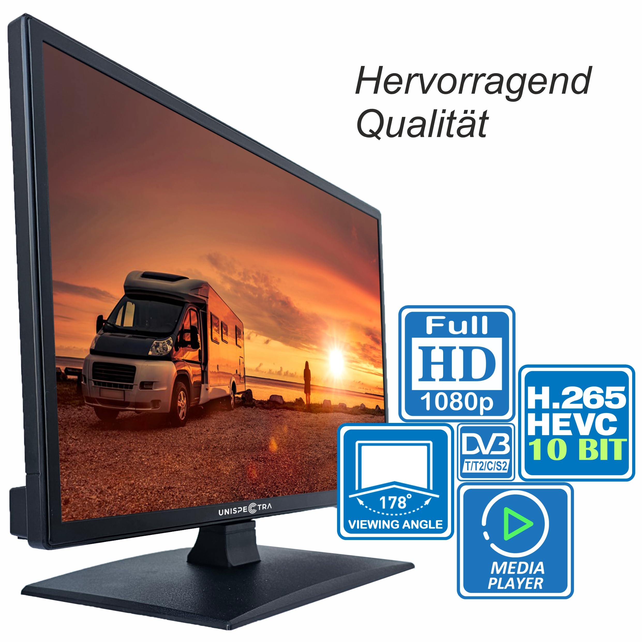 Unispectra ® 22“ Smart TV (webOS) mit Magic-Fernbedienung Full HD 230V 24V Triple Tuner: Satellit, Antenne, Kabel TV. 12V Fernseher für Wohnmobile, Wohnwagen, LKWs, Boote