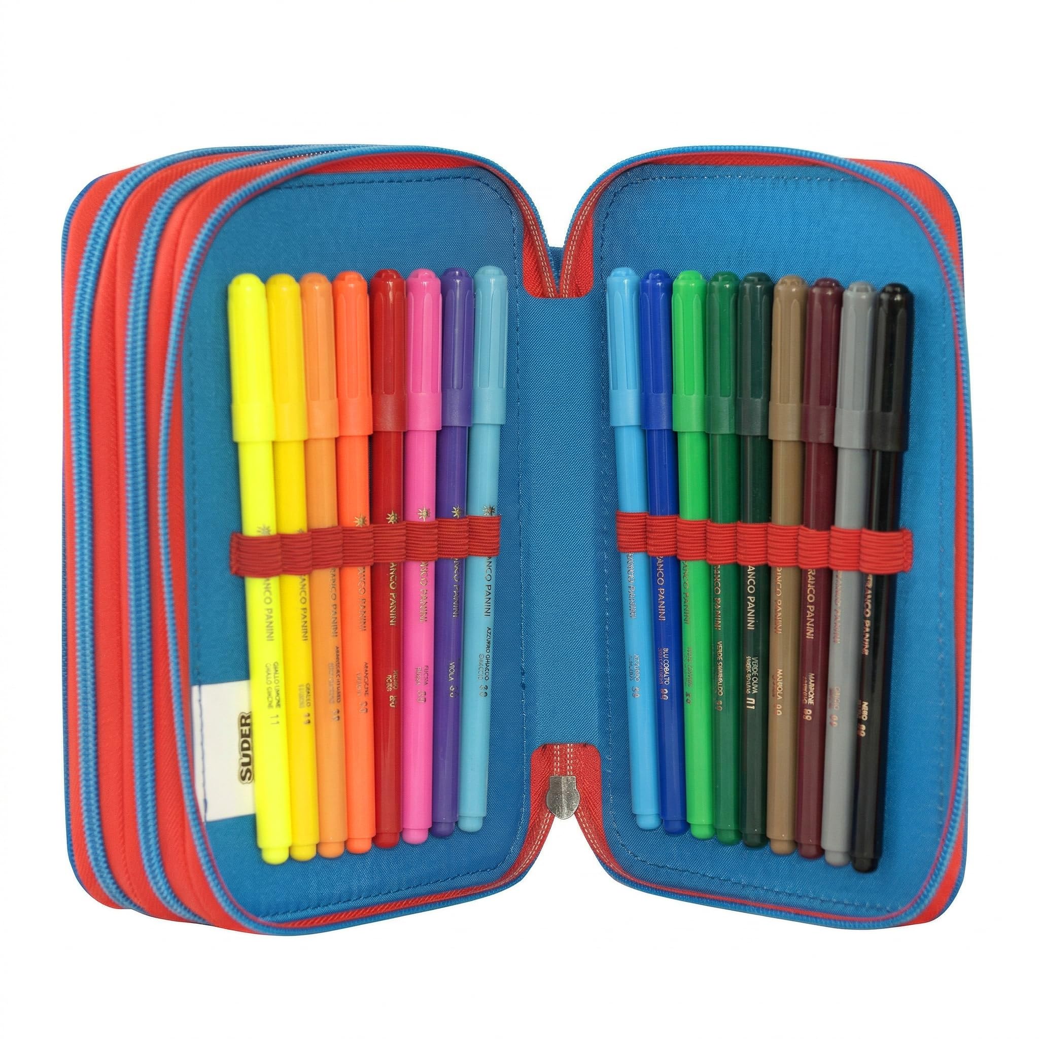 Franco Cosimo Panini Super Mario - Trousse d'école Officielle Super Mario, Trousse 3 Compartiments Enfant et Fille avec kit de Papeterie, Stylo effaçable Bleu et Pratique Fermeture à glissière, 20 x