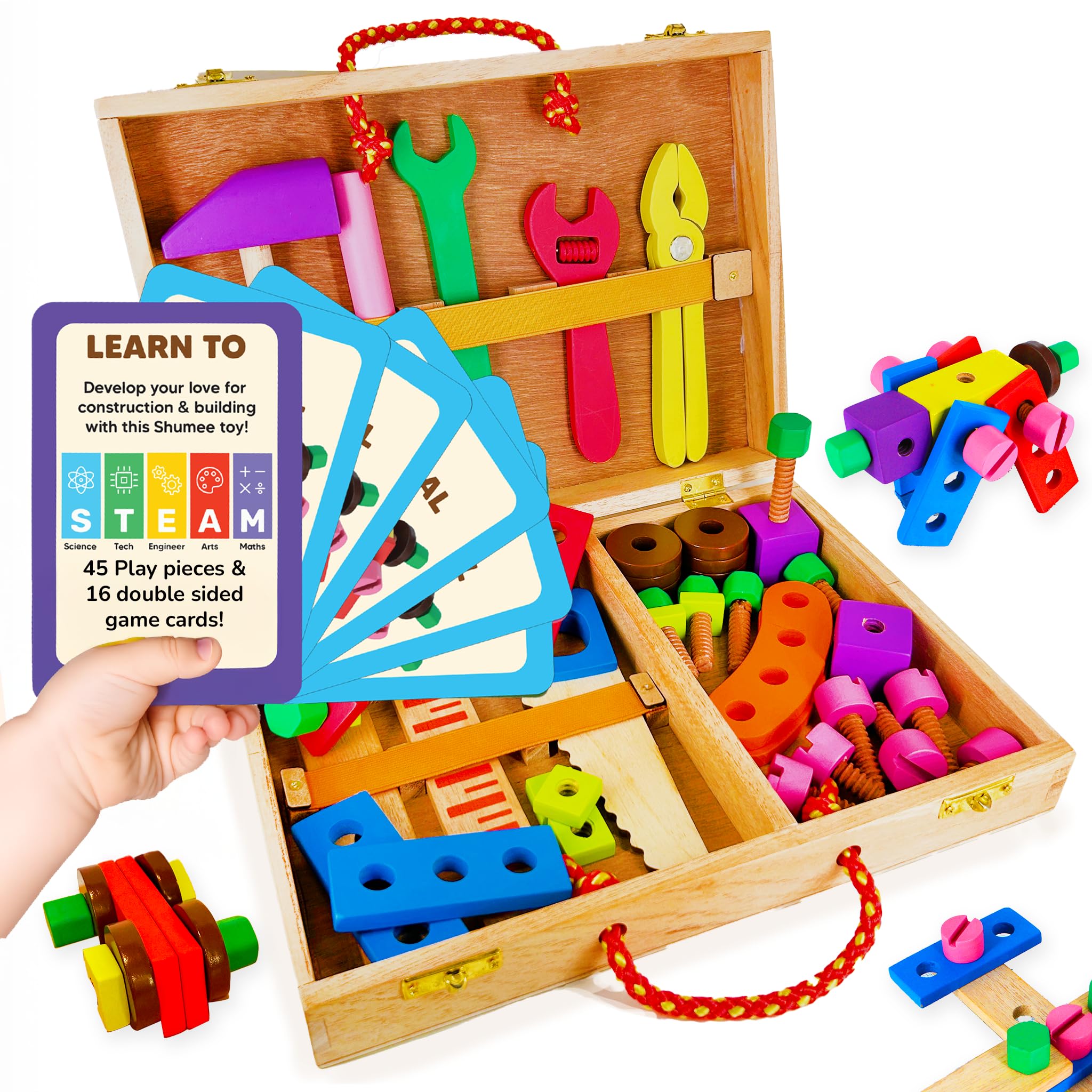 Buy Shumee Wooden Tool Kit 43 Pieces | Montessori Construction Toy