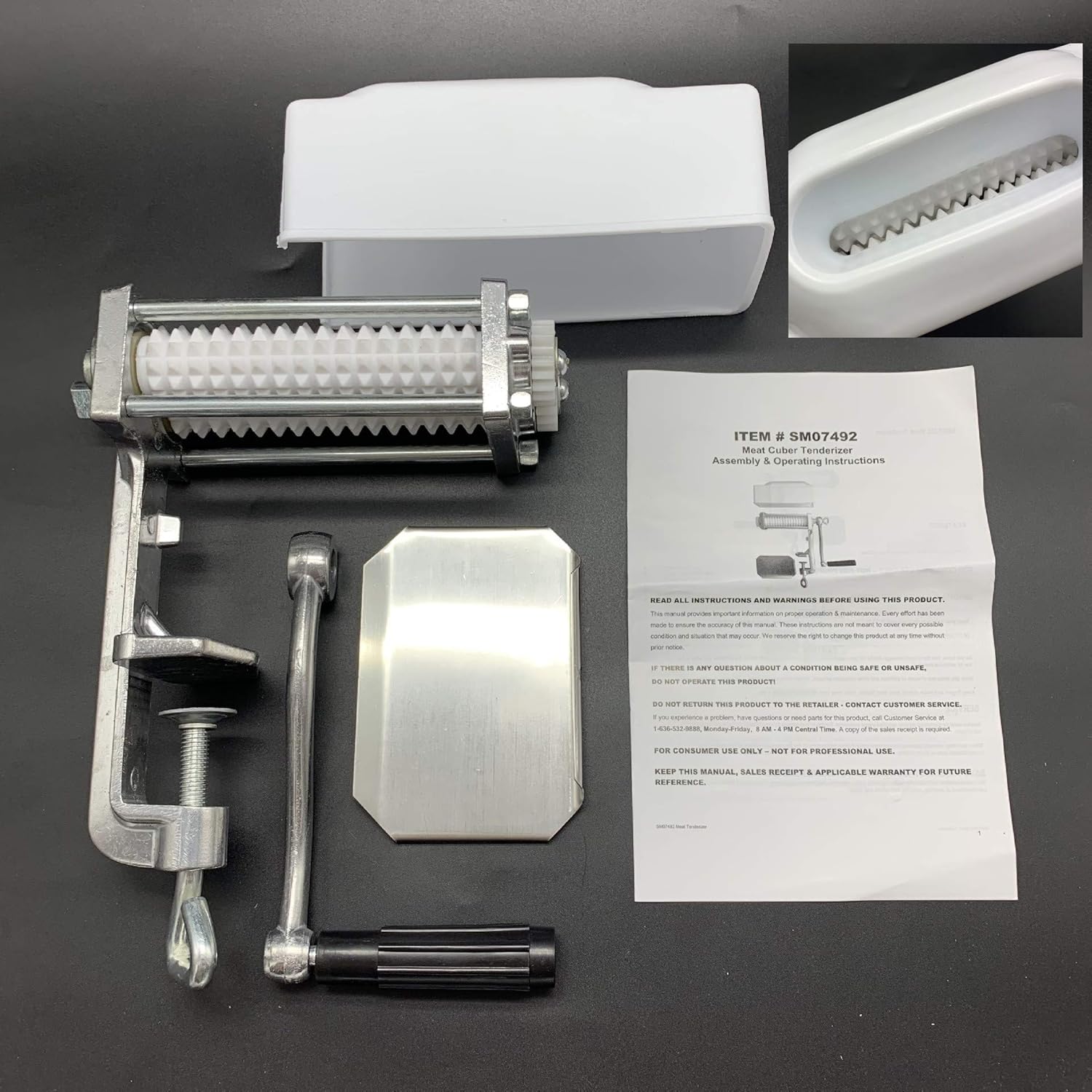 Commercial Manual Meat Tenderizer Cuber Kitchen Pork Beef Steak Flatten Tool Heavy Duty Clamp-on Rolling Meat Tenderizer Profession Needle Blade Tenderizer Machine Manual Control Tender Meat