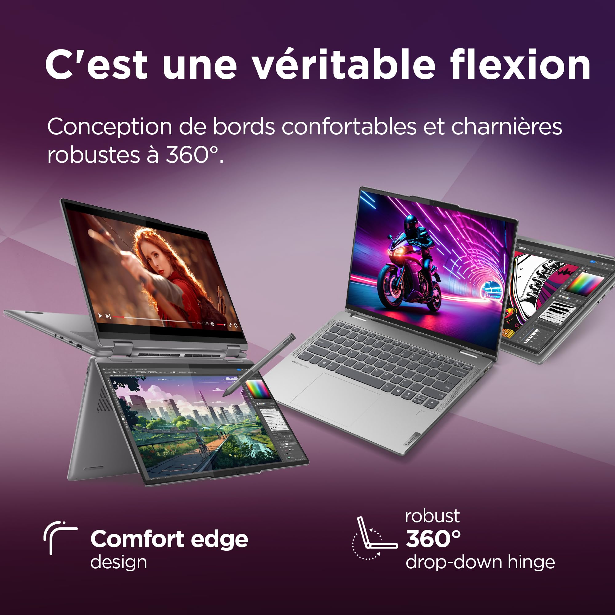 Lenovo Yoga 7 2-en-1 14AHP9 - Ordinateur Portable AI 14'' WUXGA OLED (AMD Ryzen 5 8640HS, RAM 16Go, SSD 512Go, AMD Radeon 760M Graphics, Windows 11 Home) Clavier rétroéclairé AZERTY Français - Gris