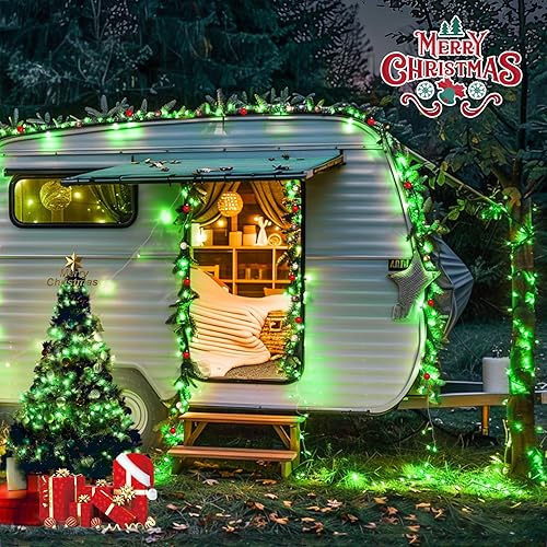 Miniatura 7 de JMEXSUSS 200 luces LED verdes de cable transparente, luces de Navidad verdes conectables enchufables, cadena de luces verdes de hadas para