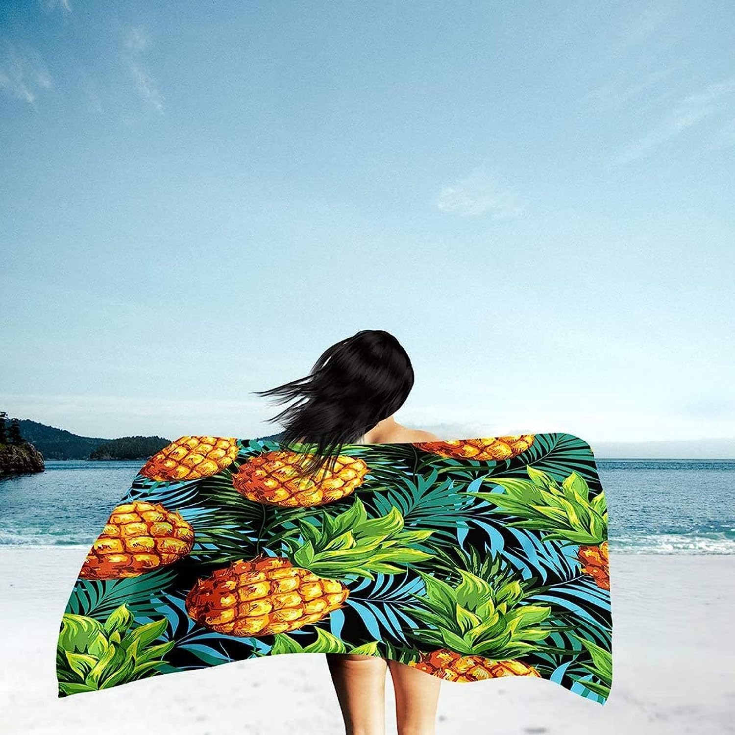 Strandtuch Cartoon-Fruchtananas 3D Badetuch Mikrofaser Campingtuch Schnelltrocknendes Handtuch Sandfrei Ultraweiches Reisehandtuch Tragbar Badetuch Für Reisen Strand Schwimmen Wandern XXL 200 X -2Z8R