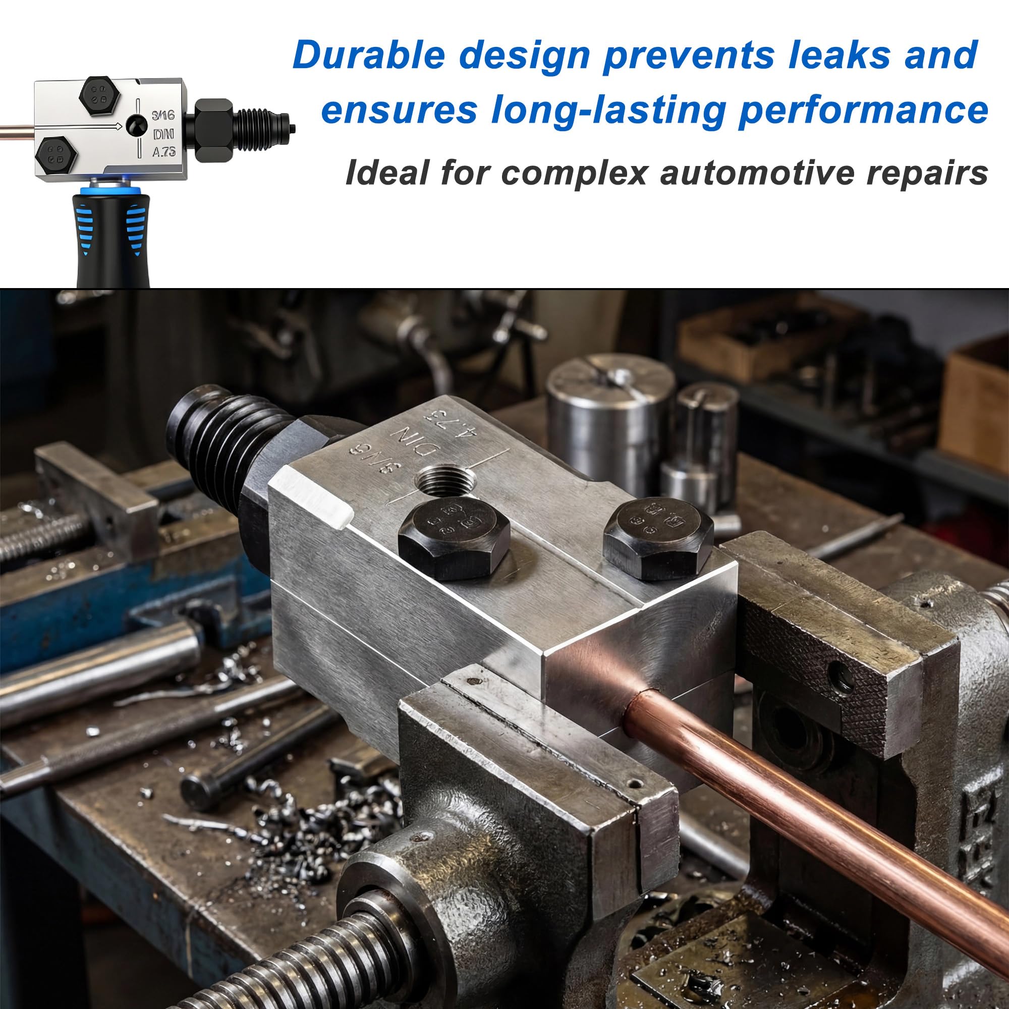 Outils d'évasement de Tuyaux de Freins, Outil de dudgeonnage double pour conduites de frein 4,75 mm (3/16"), pour Tubes en Cuivre, Nickel et Acier Destinés aux Systèmes de Freinage Automobiles