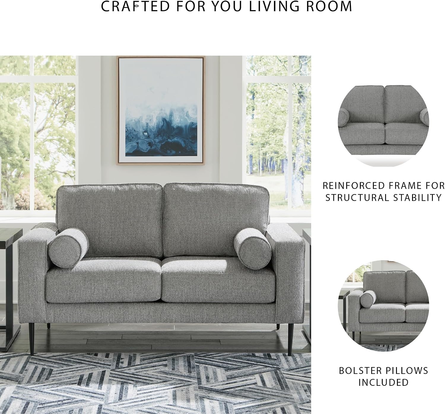 Signature Design by Ashley Hazela Casual Loveseat with 2 Bolster Pillows, Gray