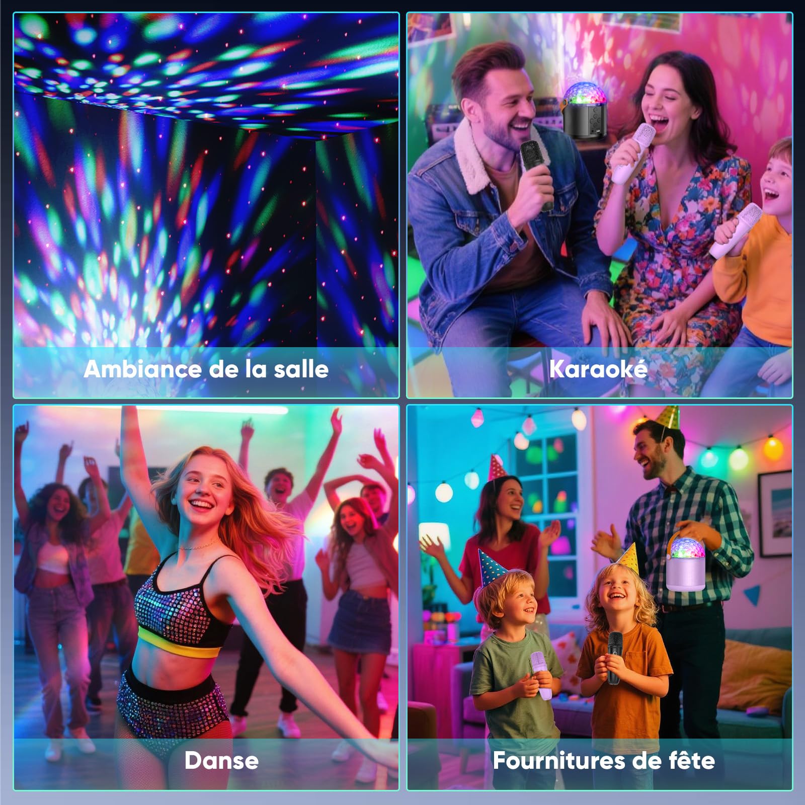 Micro Karaoke avec Lumineux LED Disco Enfant & Adulte, Jouet Cadeau Fille 5 6 7 8-12+ Ans Micro Bluetooth Karaoke Sono Enfant Enceinte Portable pour Chanter Anniversaire & Famille - Cadeaux de Noël