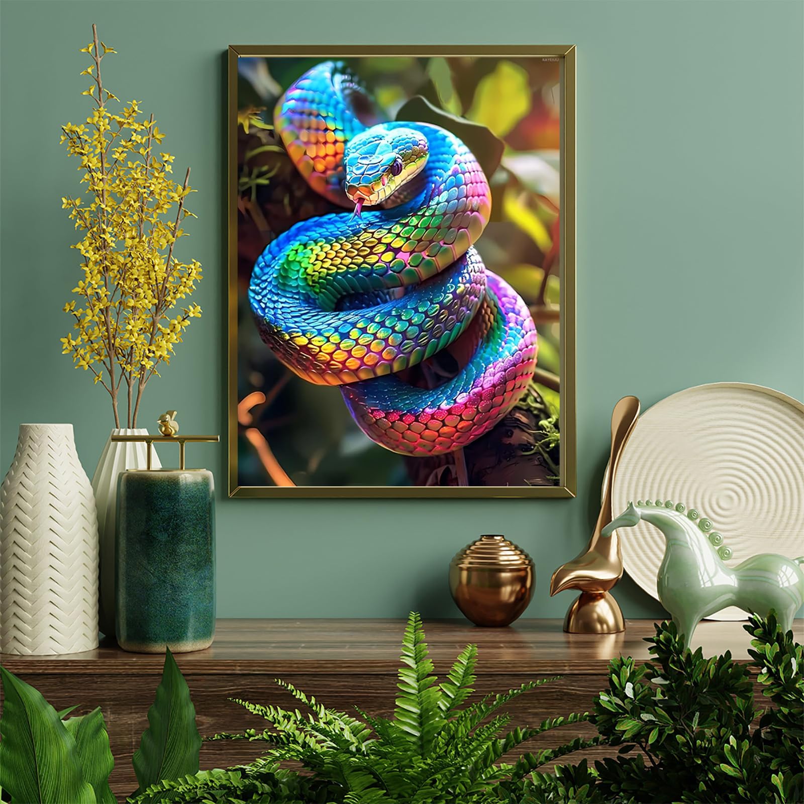KAYEIUU Il serpente con i colori dell'arcobaleno, kit per pittura con diamanti per adulti, fai da te per principianti, kit di pittura a punti 5D per la decorazione della casa, 30,5 x 40,6 cm