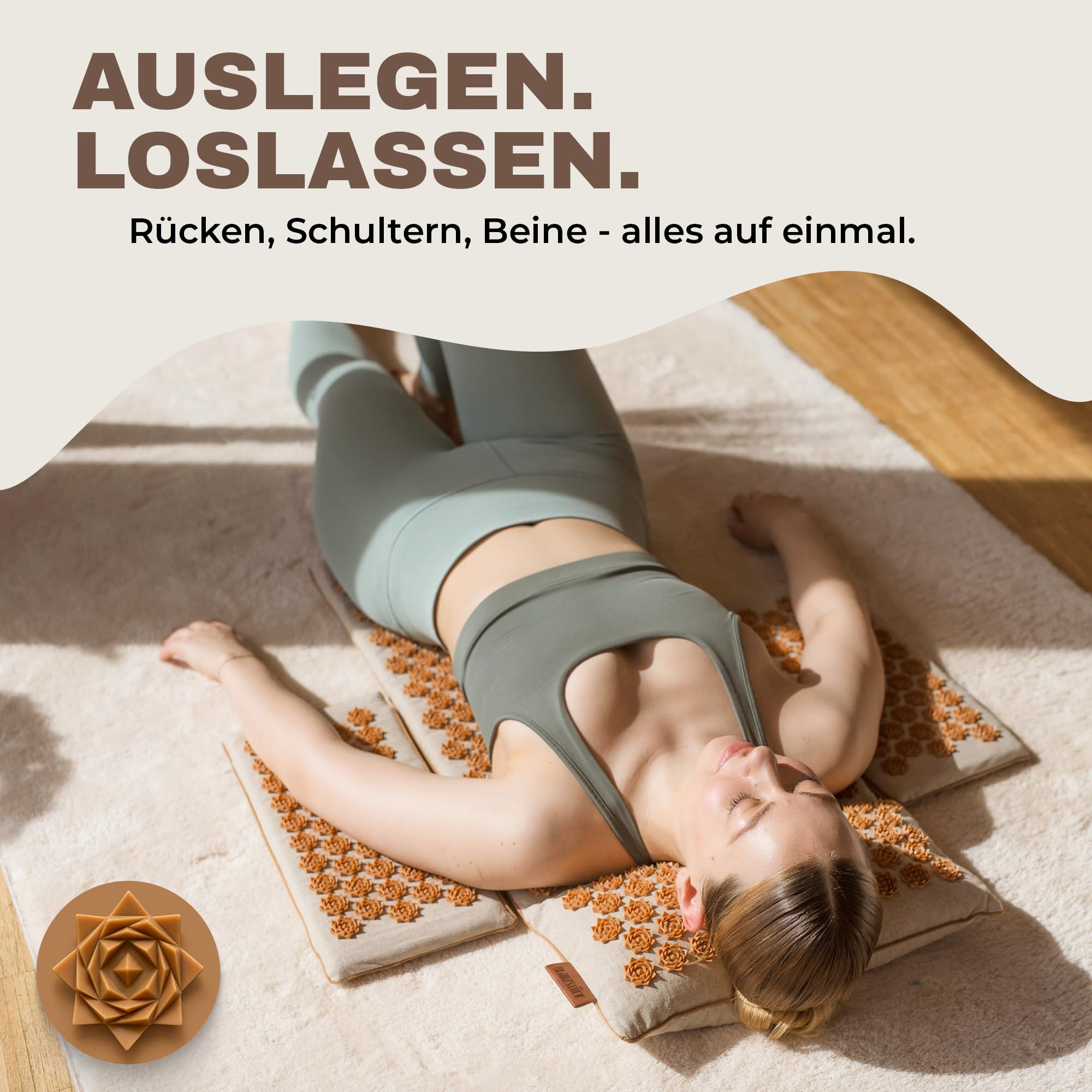 Glanzstück Berlin® Akupressurmatte XXL Lounge Edition – Set mit Hauptmatte 72 × 42 cm, 2 Modulen à 18 × 42 cm, Kissen & Tasche, ca. 9.350 Blütenspitzen für den Ganzkörper