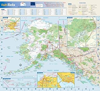 Globe Turner Alaska State Wall Map - 16.75" x 15.25" Laminated, Semi-Gloss, Street Map, Blue, Green, White, Yellow