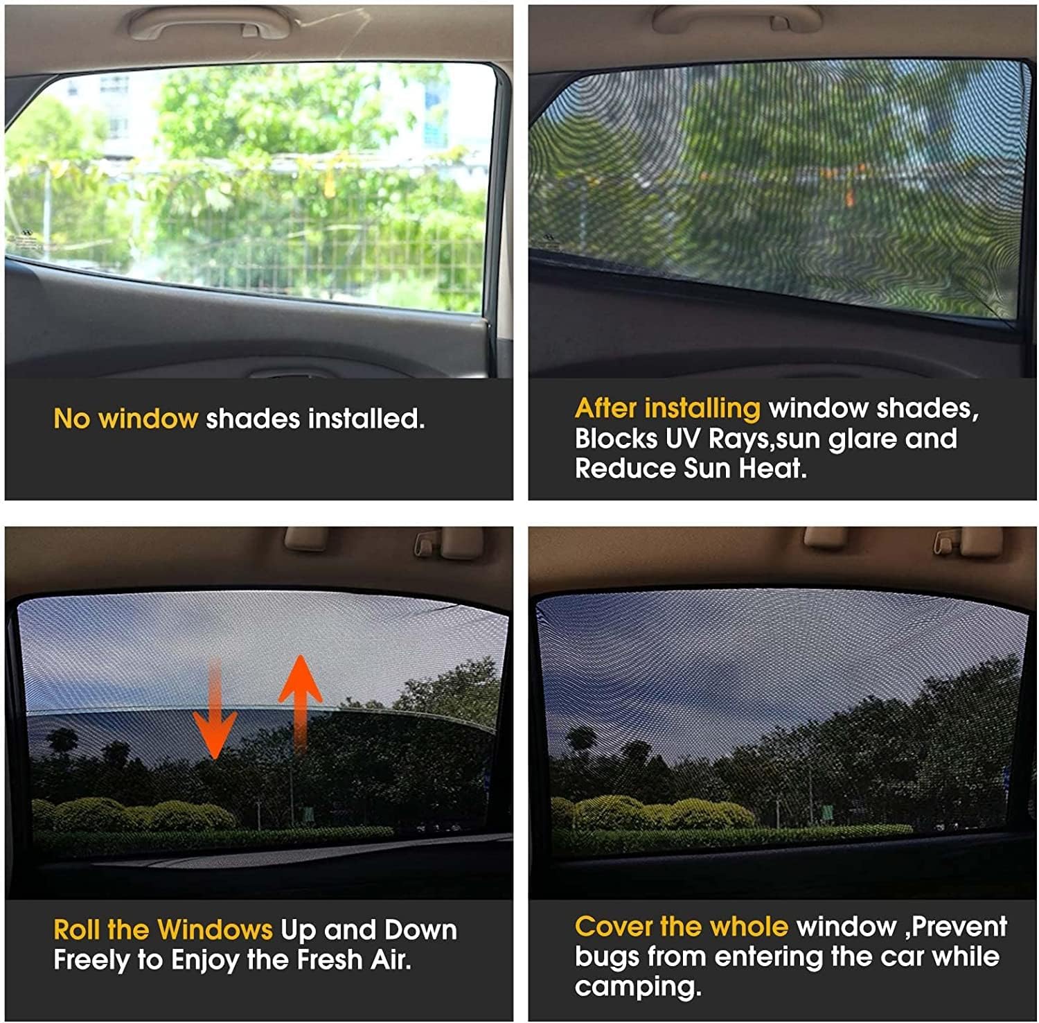 Car Window Shades,Highly Elastic Universal Car Rear Side Window Screen Mosquito Net Covers for 96% of Cars SUVs,Anti-Sun Glare, Reduce UV Rays, Privacy Protection(2 Pack) - Image 2