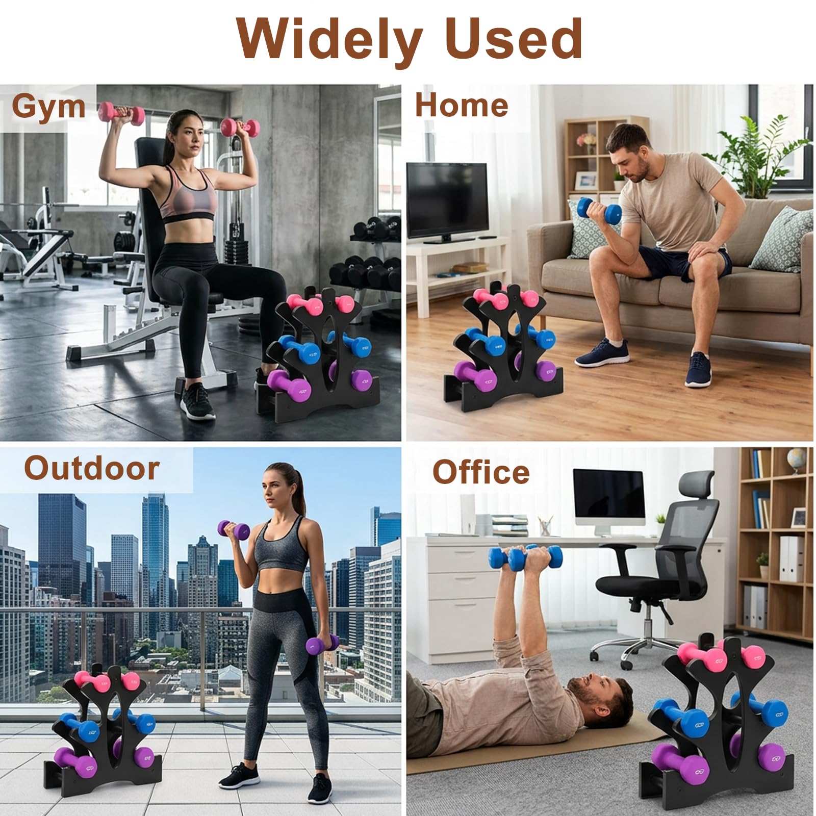 3-poziomowy stojak na krótkie hantle, małe drzewko do hantli, czarny, stabilny stojak na hantle, stojak na talerze gimnastyczne, trening siłowy, do domu, na siłownię, do studia fitness