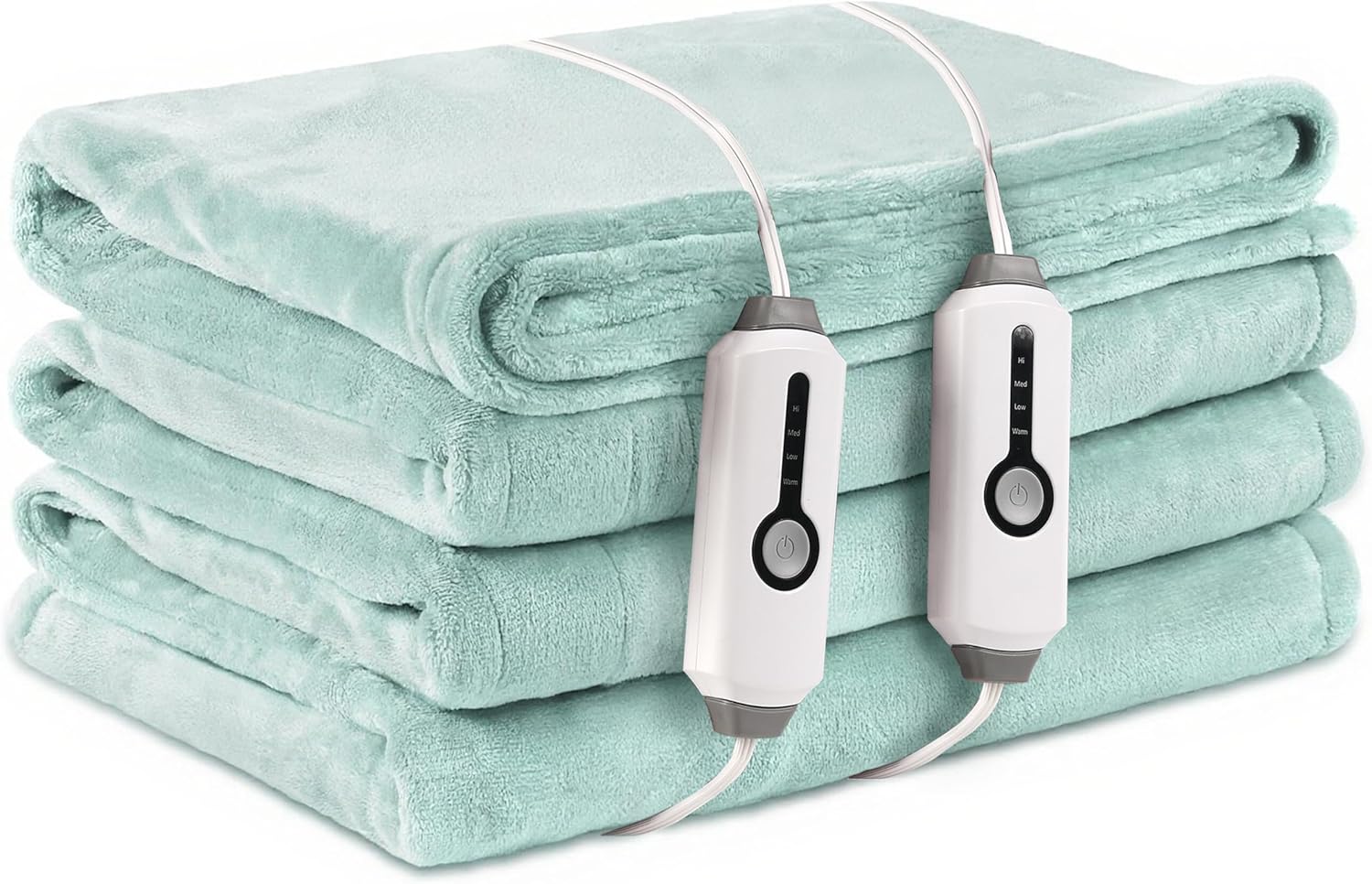 Electric Heated Blanket Queen Size 84"x90", with Dual Control Breathable & Luxurious Flannel, with 4 Heating Levels & 10 Hours Auto-Off, Fast Heating, Machine Washable, for Bedding-Light Green