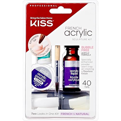 KISS French Acrylic False Nails Sculpture Kit, Natural & French Manicure, Extended Bubble-Free Nail Tips with Acrylic Liquid & Powder, Maximum Speed Nail Glue, Application Brush, & 40 Fake Nails