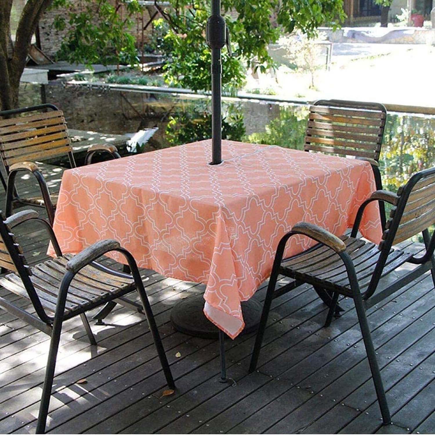Melaluxe Spring/Summer Wrinkle-Free Waterproof Outdoor Tablecloth with Umbrella Hole and Zipper,60-Inch-by-84 Rectangle, Orange, Seats 6 to 8 People