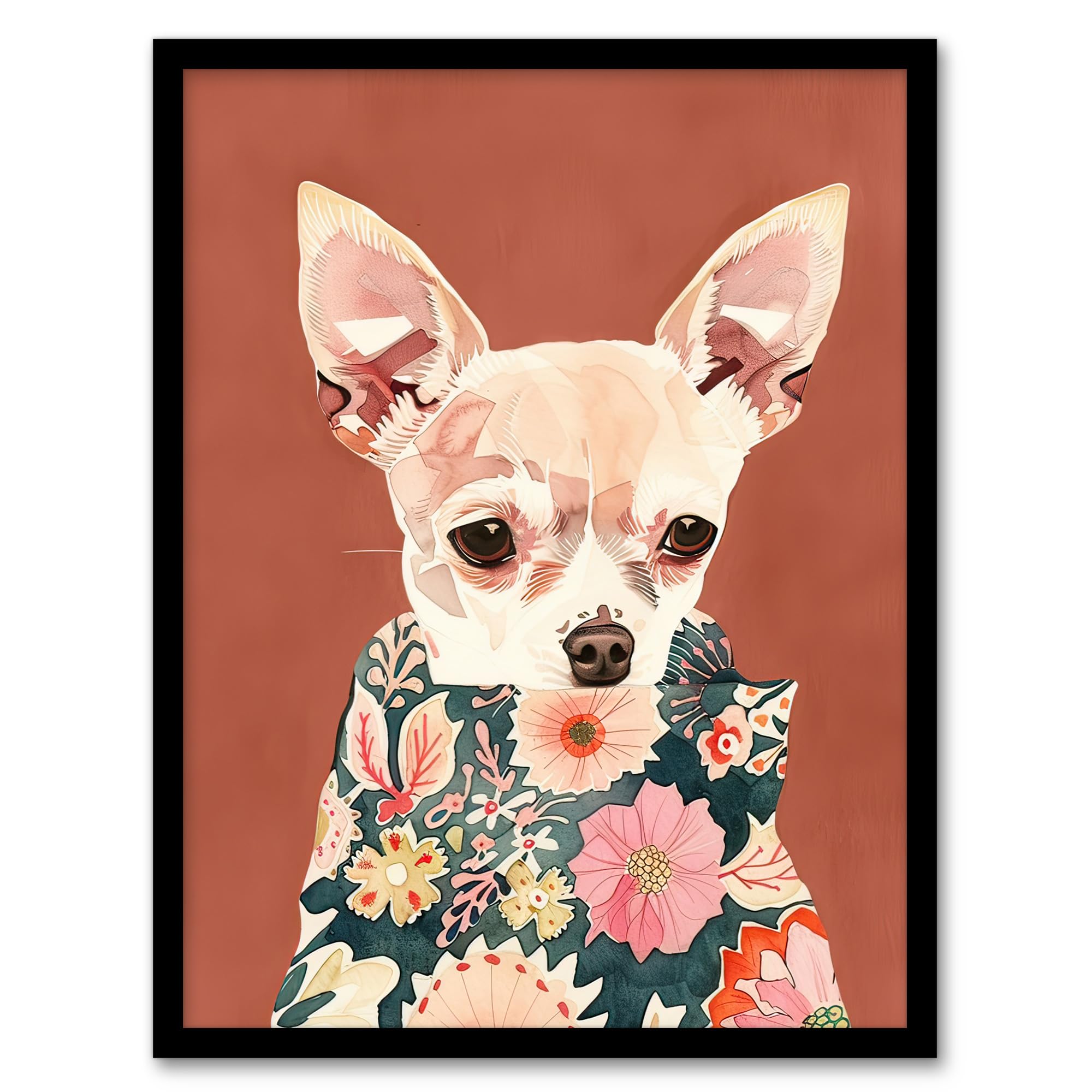 Artery8 Chihuahua With Floral Coat Dog Lover Watercolour Wall Art PrintA4 Size from B&Q