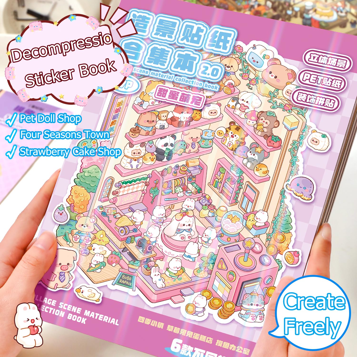 3D Stickers Scene, 20 Set DIY Scene Adesivi, 3D Adesivi la Casa, Scene di Terapia Adesiva, Libro DIY Sticker Scenes Casas, Adesivis 3D Adorabili Kit Casa in Miniatura per Stress Sollievo