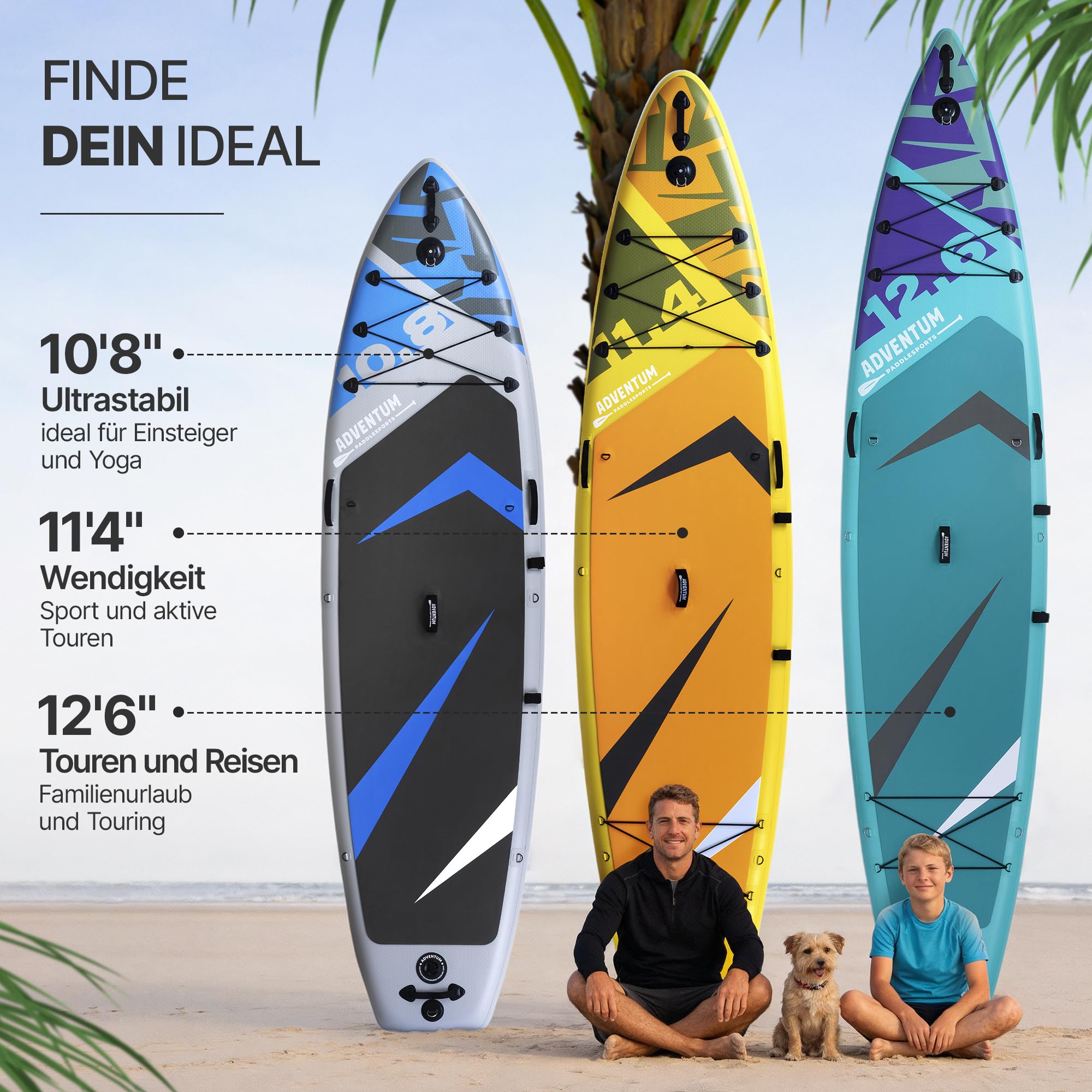 ADVENTUM Aufblasbares Allround & Touring Stand Up Paddling Board 329-384 cm
