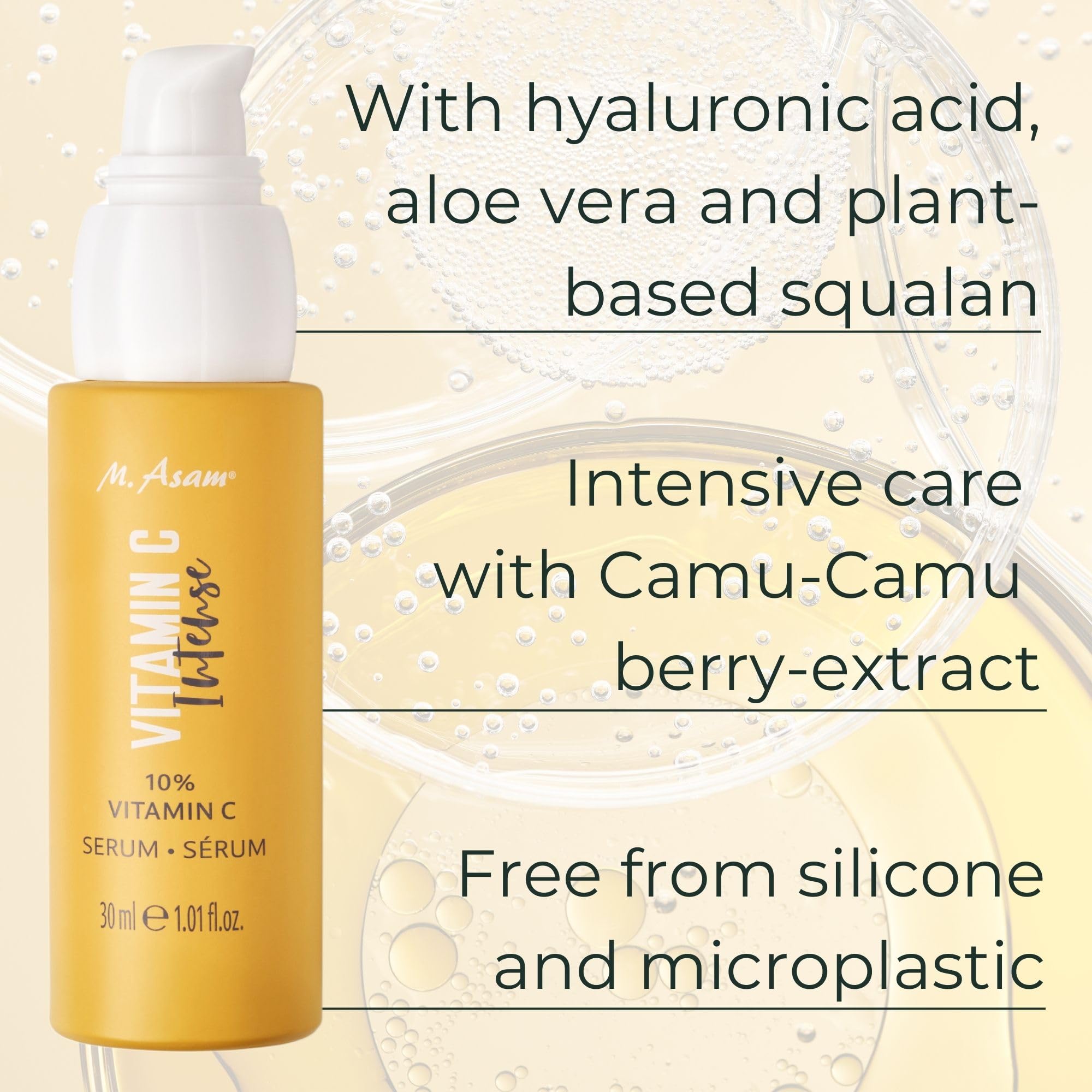 M. Asam Witamina C Intense 10% Serum (30ml) | Przeciwstarzeniowe serum do twarzy z 10% witaminą C i ekstraktem z camu-camu do naturalnego tworzenia kolagenu