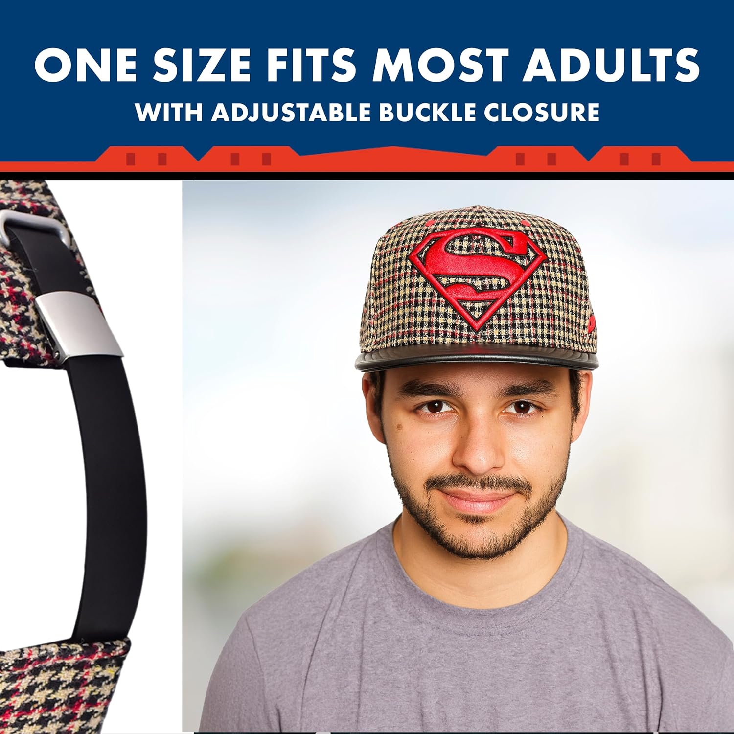 DC Comics Superman Baseball Cap, Adult Adjustable Dad Hat with Flat Brim for Men and Women, Brown, One Size - Image 4