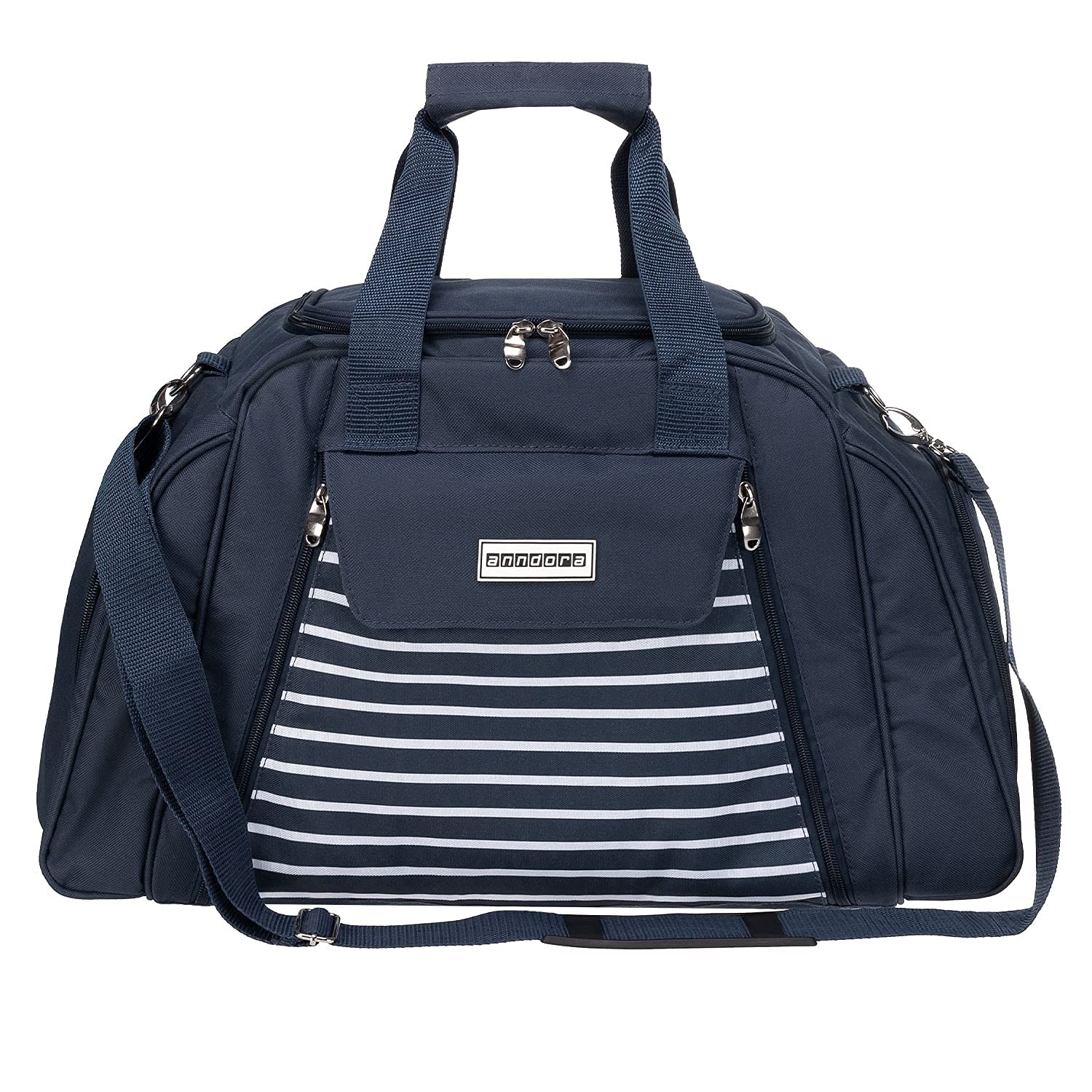 anndora Picknicktasche mit Kühlfach Navy blau weiß gestreift 29 Teile 4 Personen