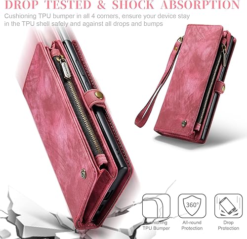 Miniatura 44 de SZHAIYU 2 in 1 Detachable for Samsung Galaxy S23 Ultra Wallet Case with Card Holder, Retro Premium Flip Leather Cover Magnetic Zipper Pocket Phone